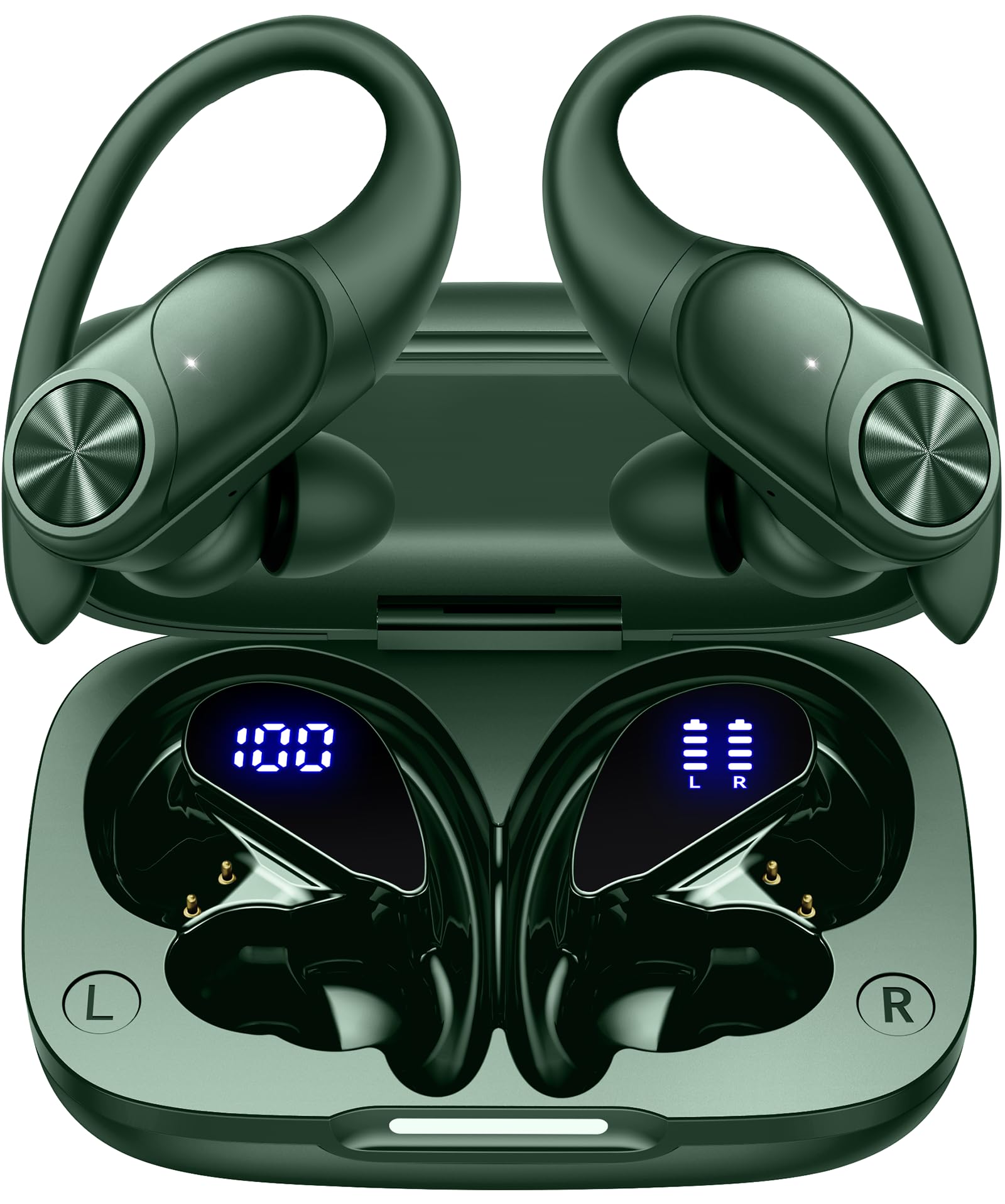 PocBuds front packaging showing olive earbuds and benefits