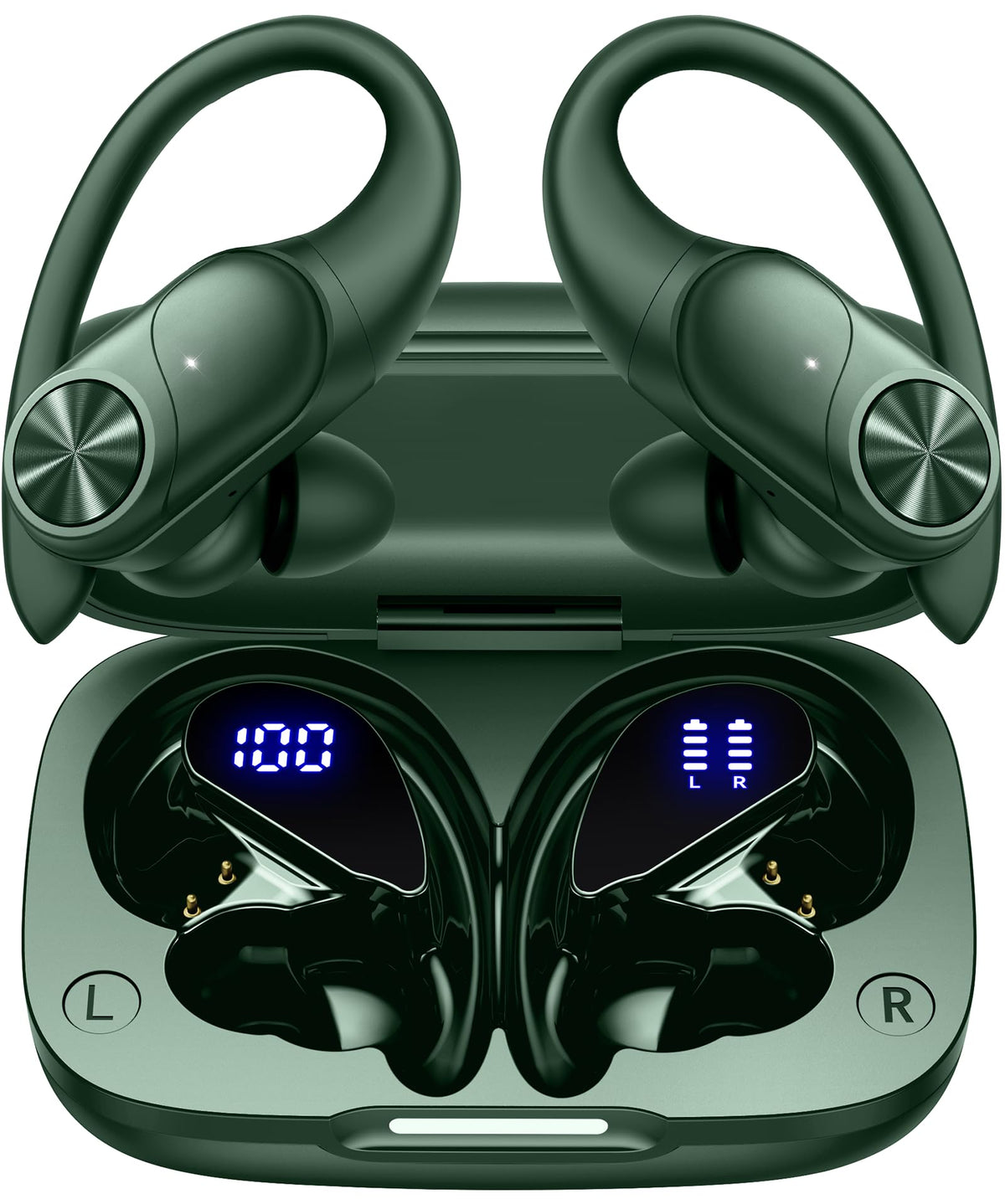 PocBuds front packaging showing olive earbuds and benefits