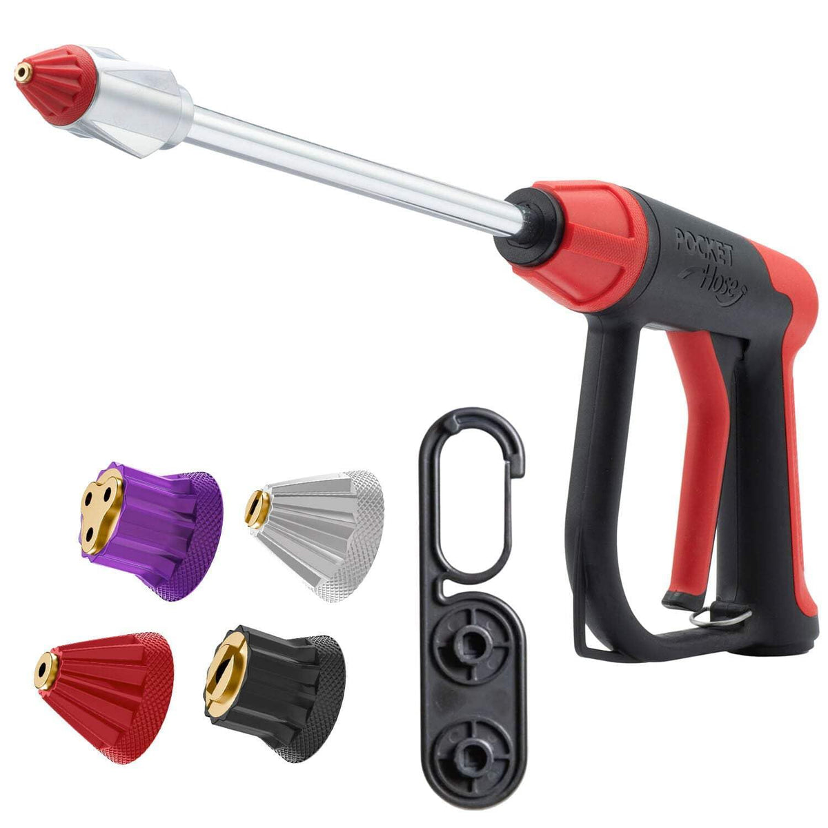 Pocket Hose Arrow front view showing compact spray nozzle and tips, easy storage benefit