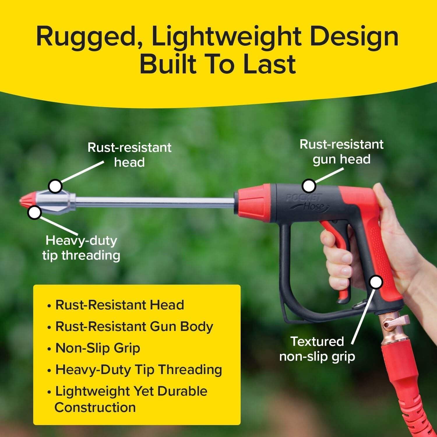 Pocket Hose Arrow next to standard hose for scale, lightweight maneuverability benefit