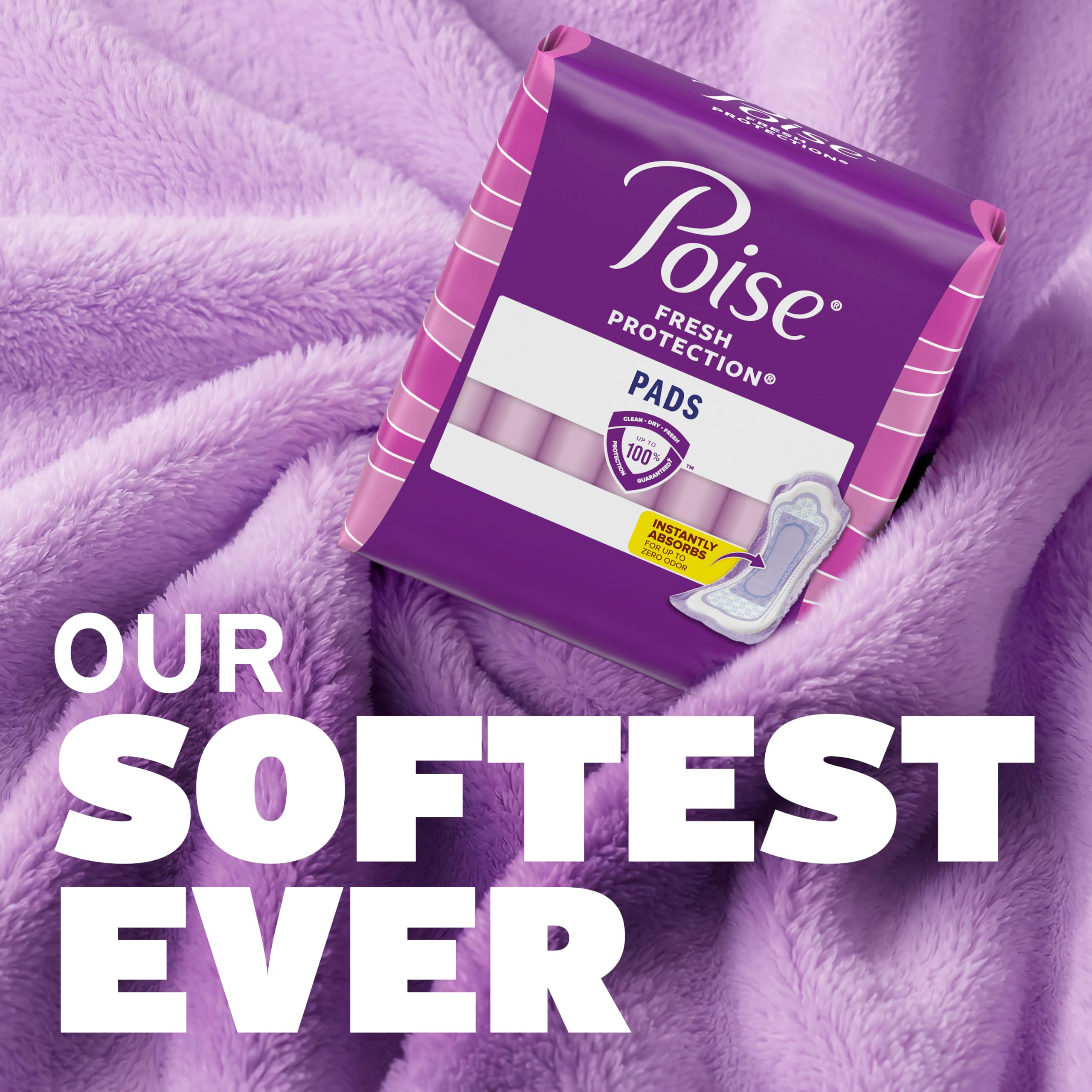 Poise illustration of odor control technology showing up to 12 hours benefit