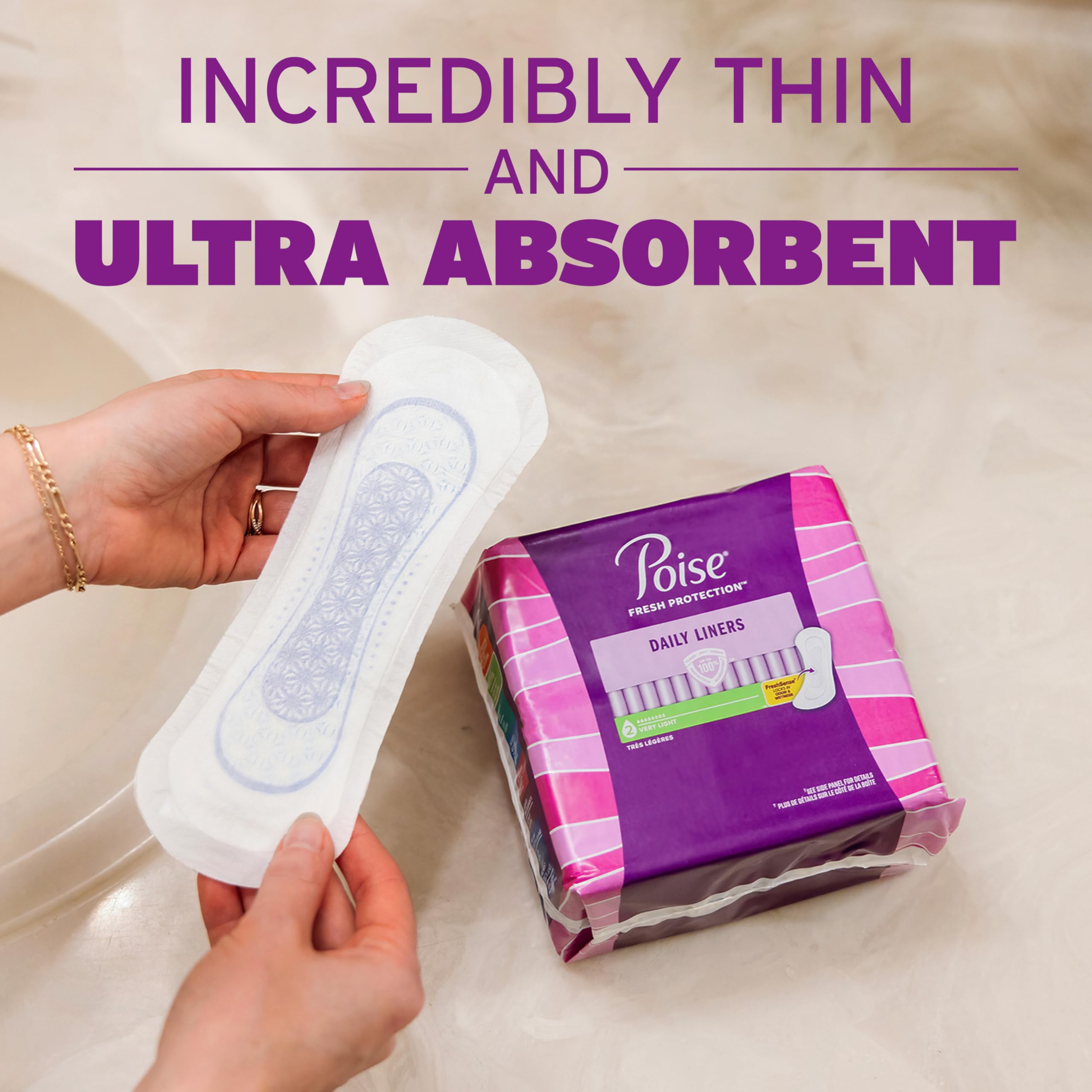 Open Poise pack revealing multiple long liners for convenient supply