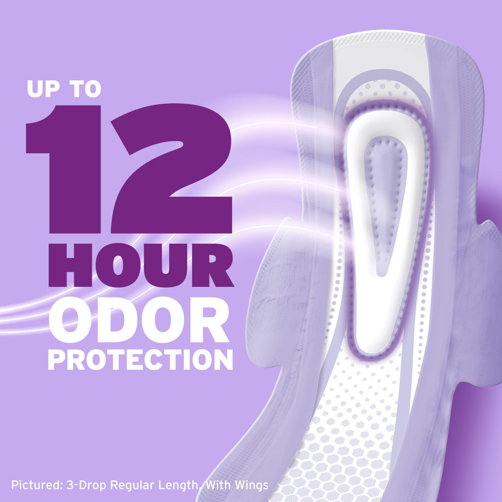 Poise pad worn in underwear showing discreet protection during activity
