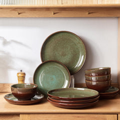 Pokini stacked plates demonstrating space-saving storage and durability