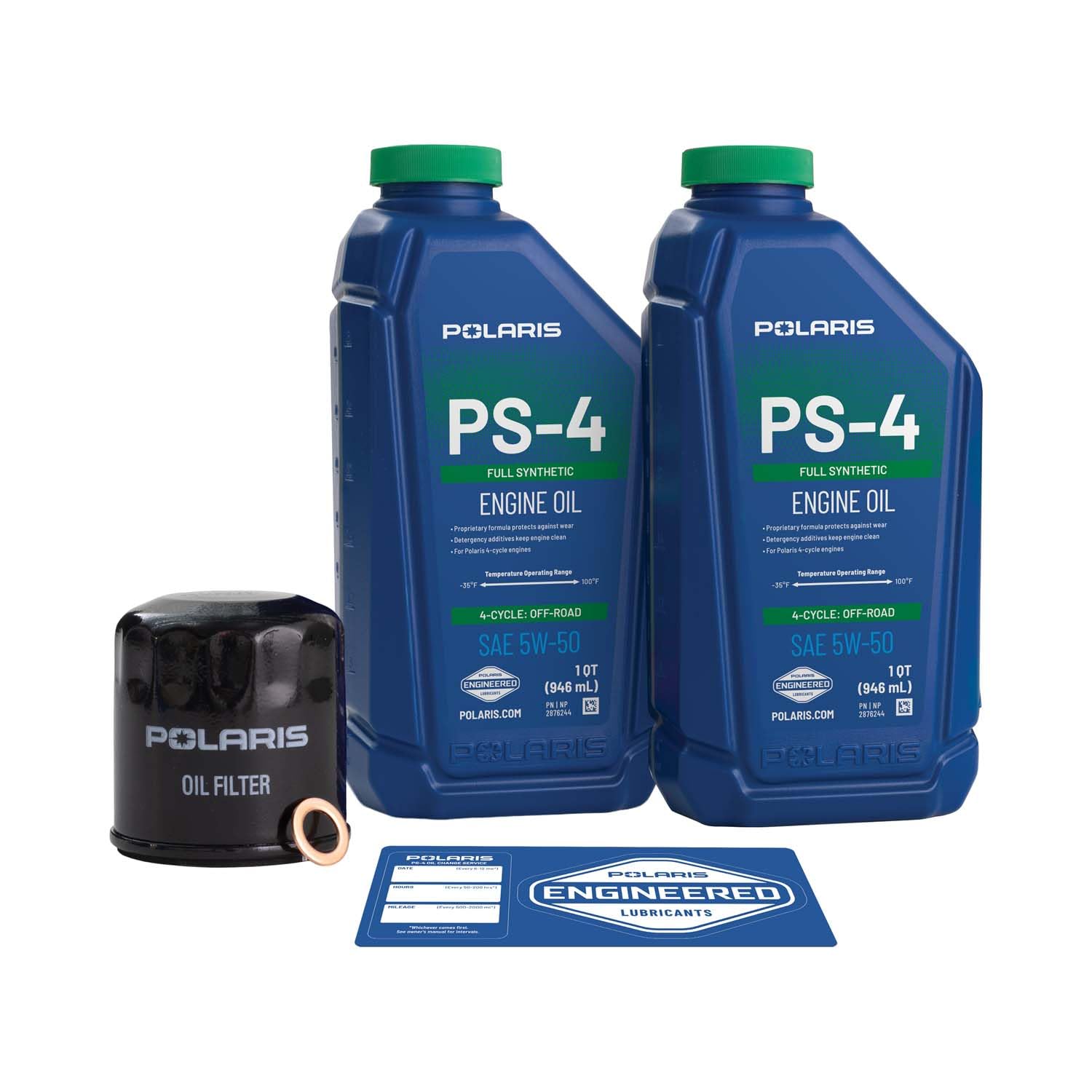 Polaris PS-4 5W-50 oil bottle label closeup highlighting specs