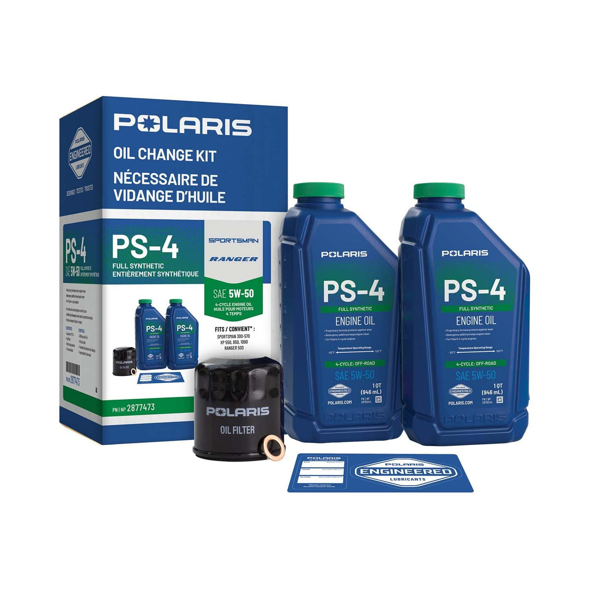 Polaris PS4 oil change kit front view showing contents and convenience