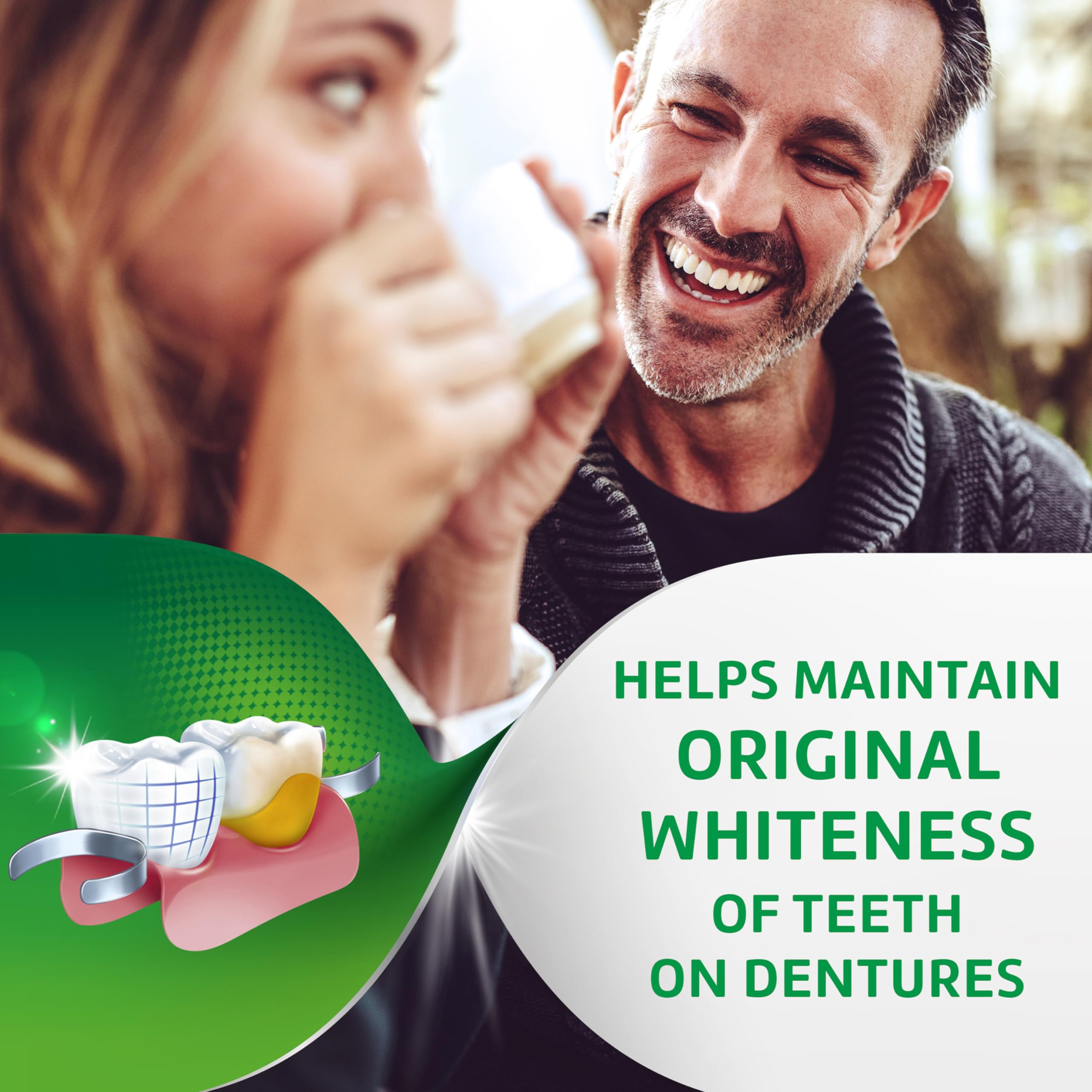 Clear retainer in hand from Polident use showing transparency benefit