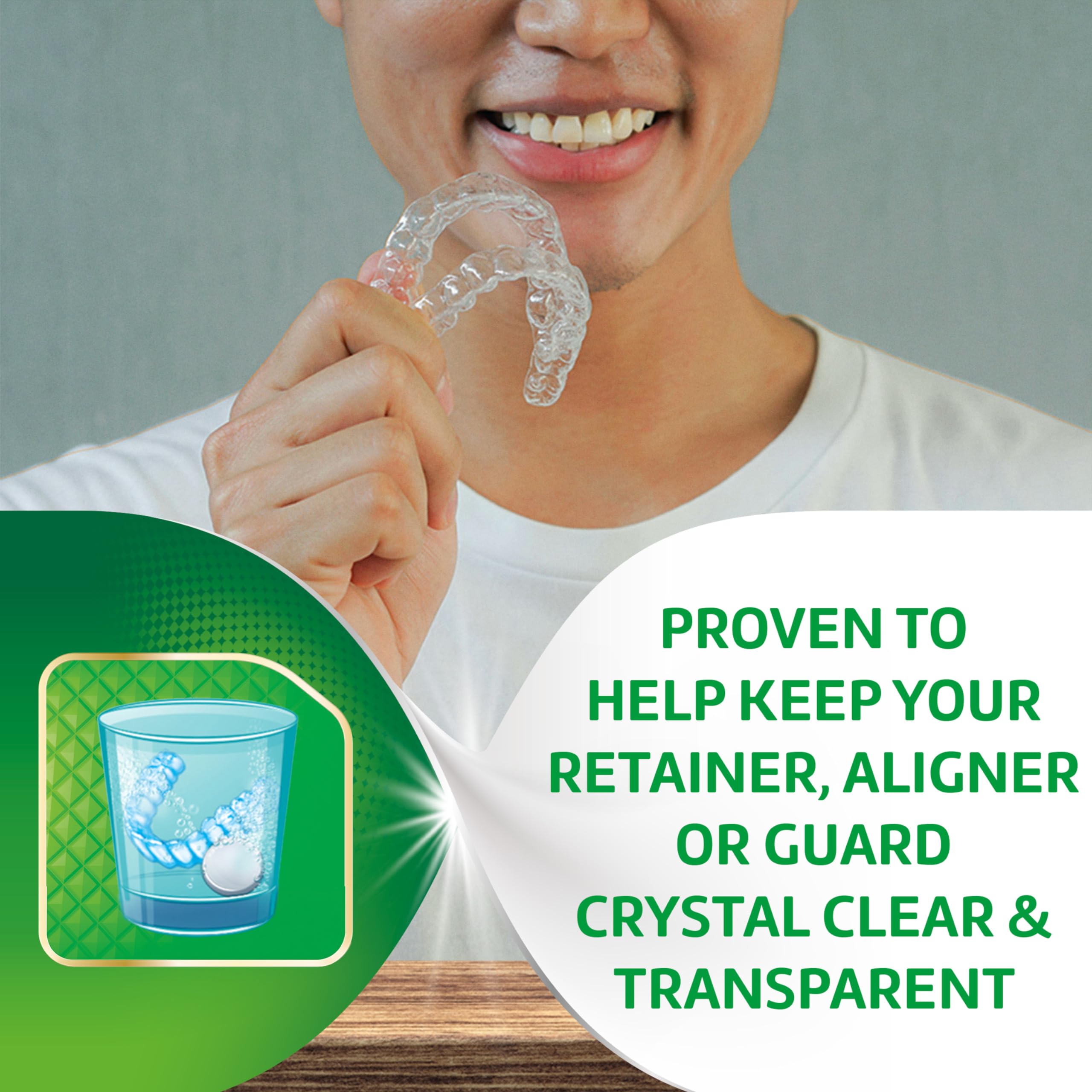Close up of Polident packaging label showing directions and assurance benefit