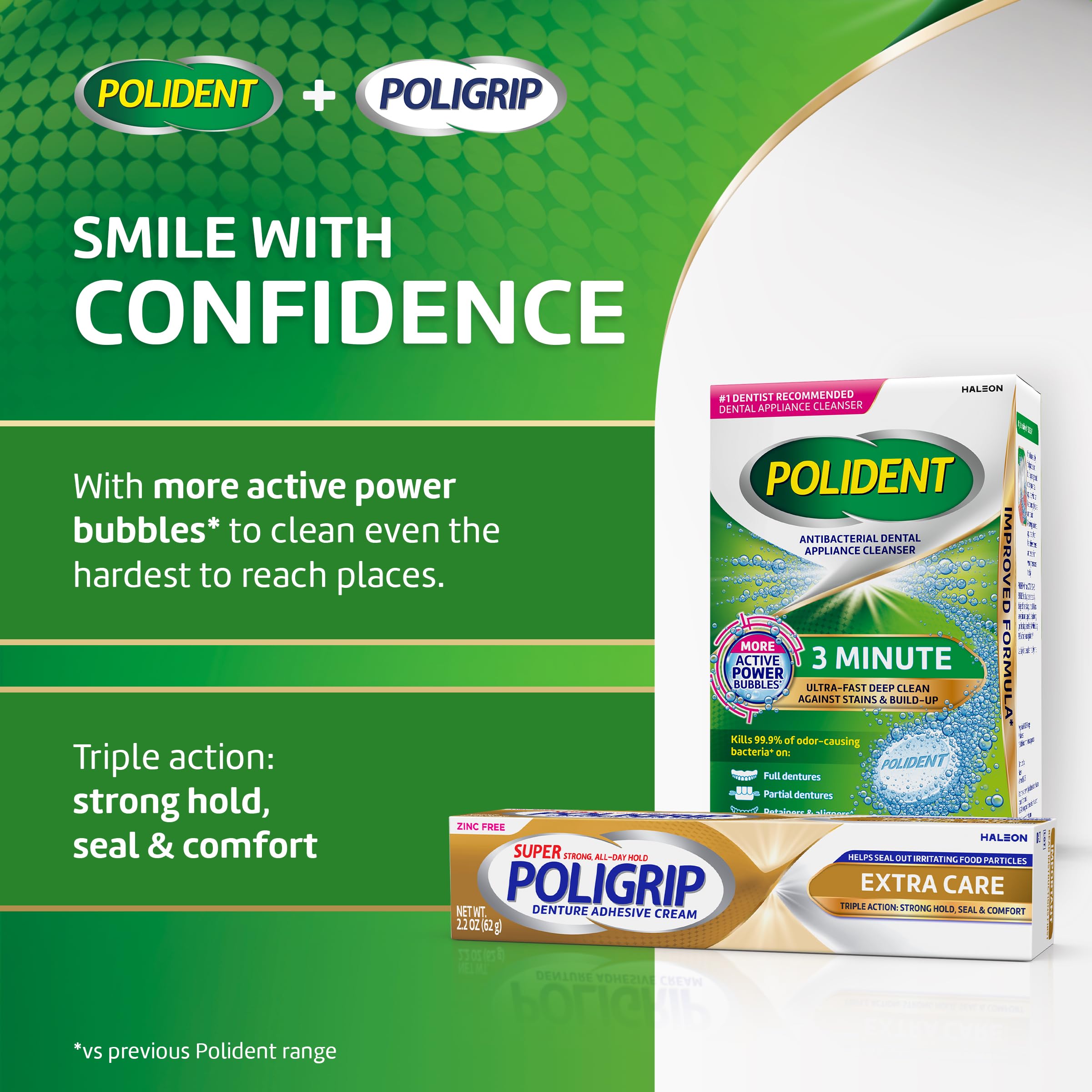 Super Poligrip ingredients label close-up showing zinc-free formula clarity