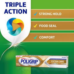 Super Poligrip tube close-up showing applicator tip for precise placement