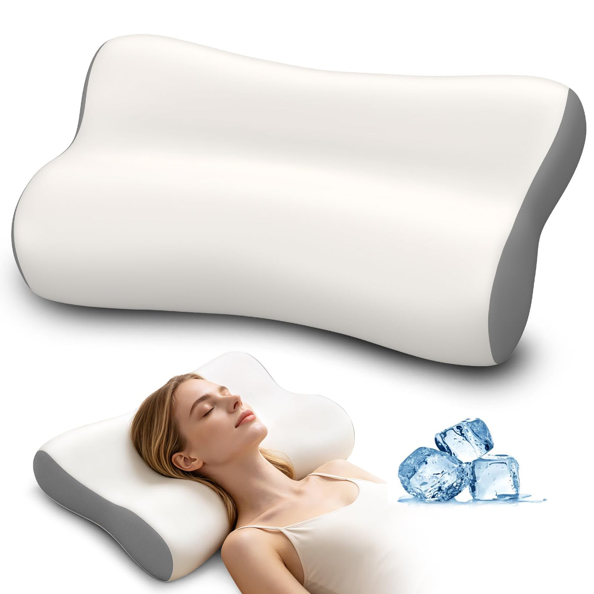 Polovo front view of contour pillow showing ergonomic shape and support