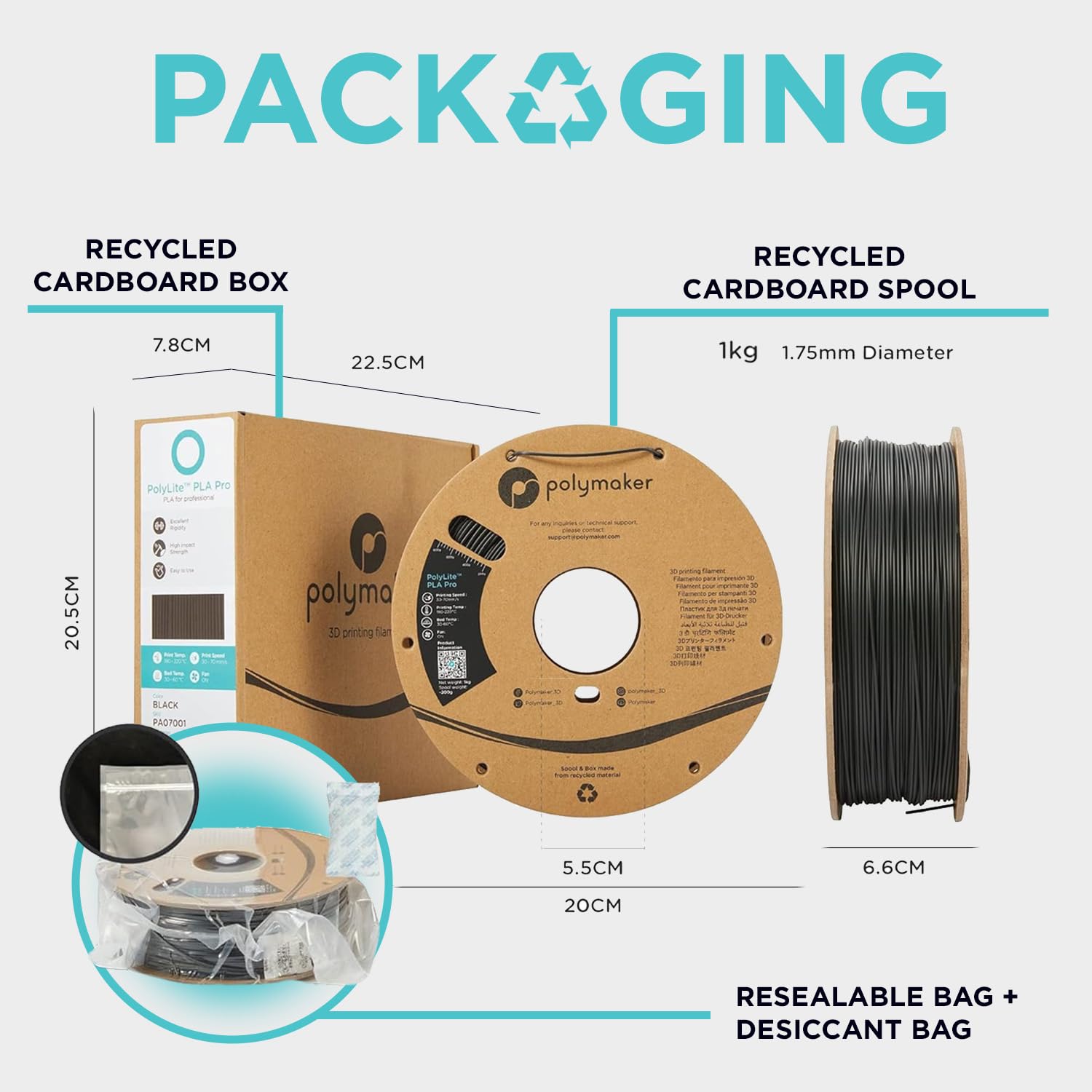 Polymaker ABS spool in hand for scale to show 1 kg capacity and ease of use
