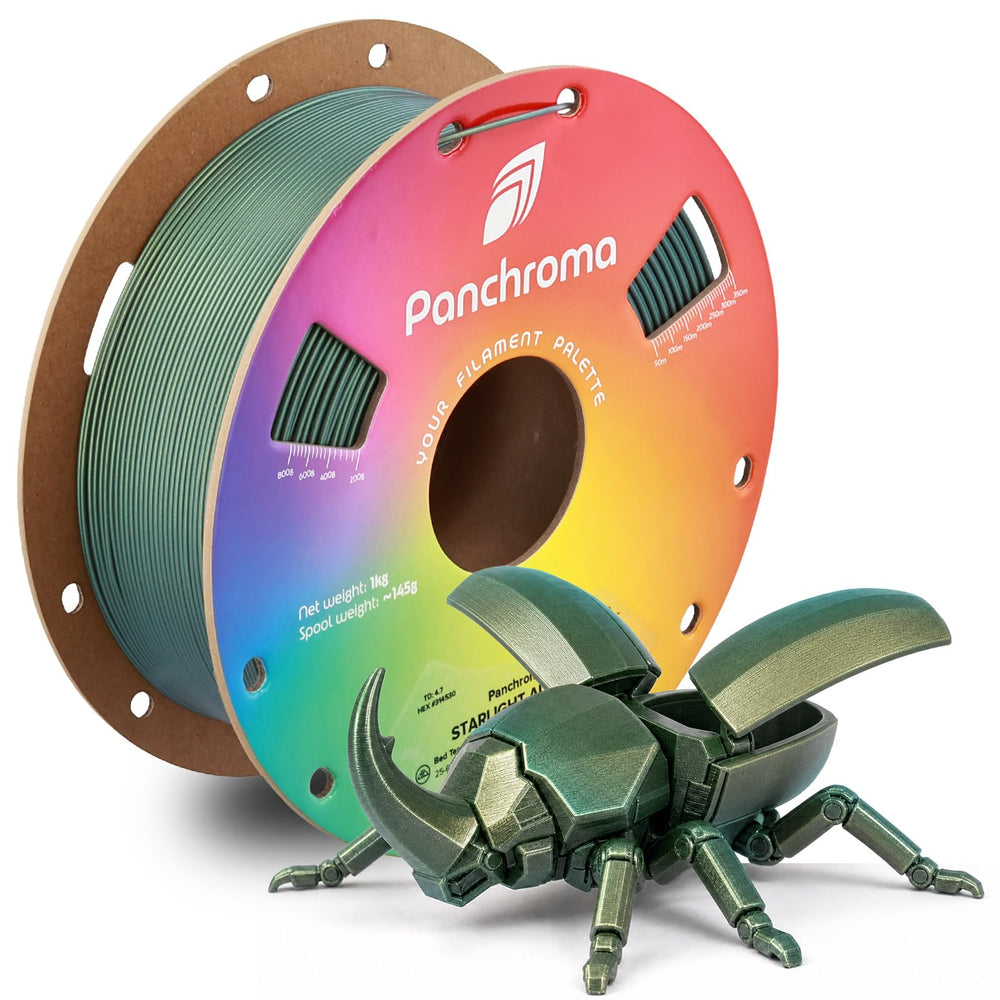 Polymaker Panchroma Starlight spool front showing vibrant aurora finish and benefit vibrant color effects