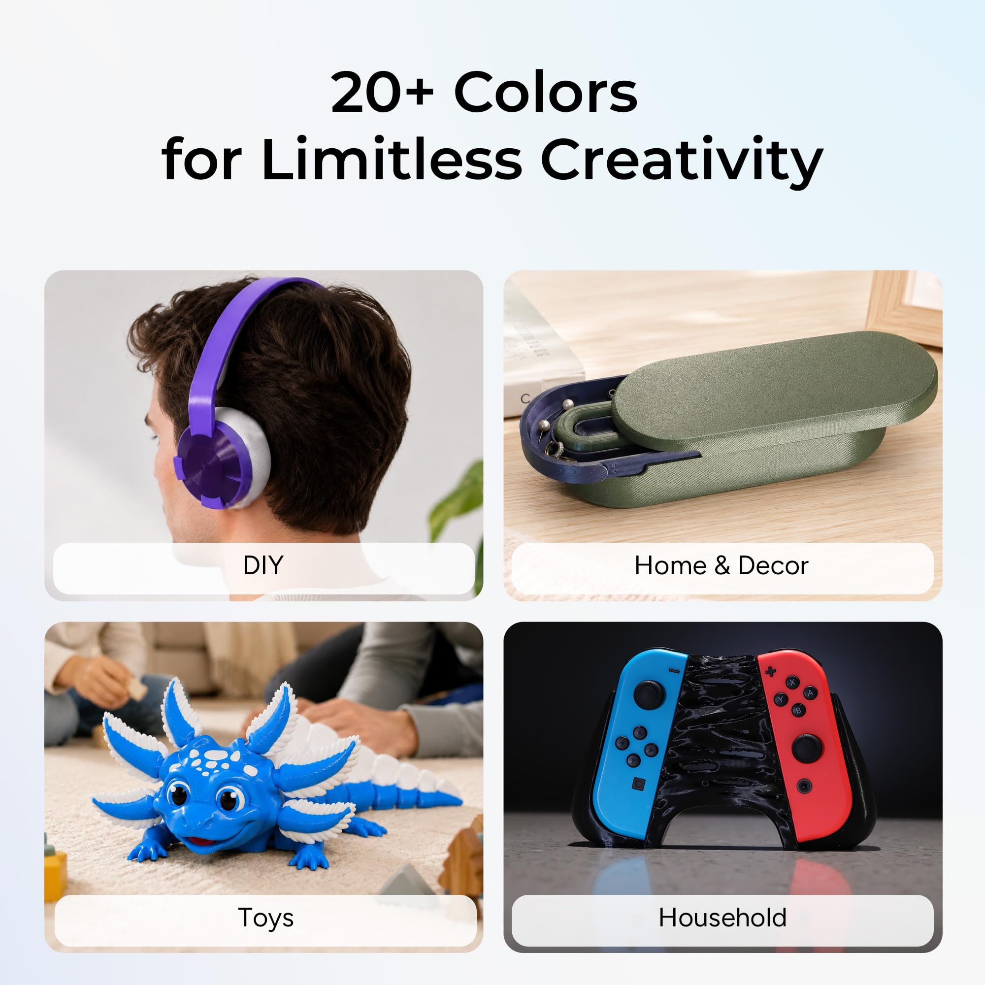 selection of functional black printed parts from Polymaker PETG illustrating strength and finish