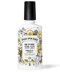 Poo-Pourri bottle front label showing Original Citrus and benefits