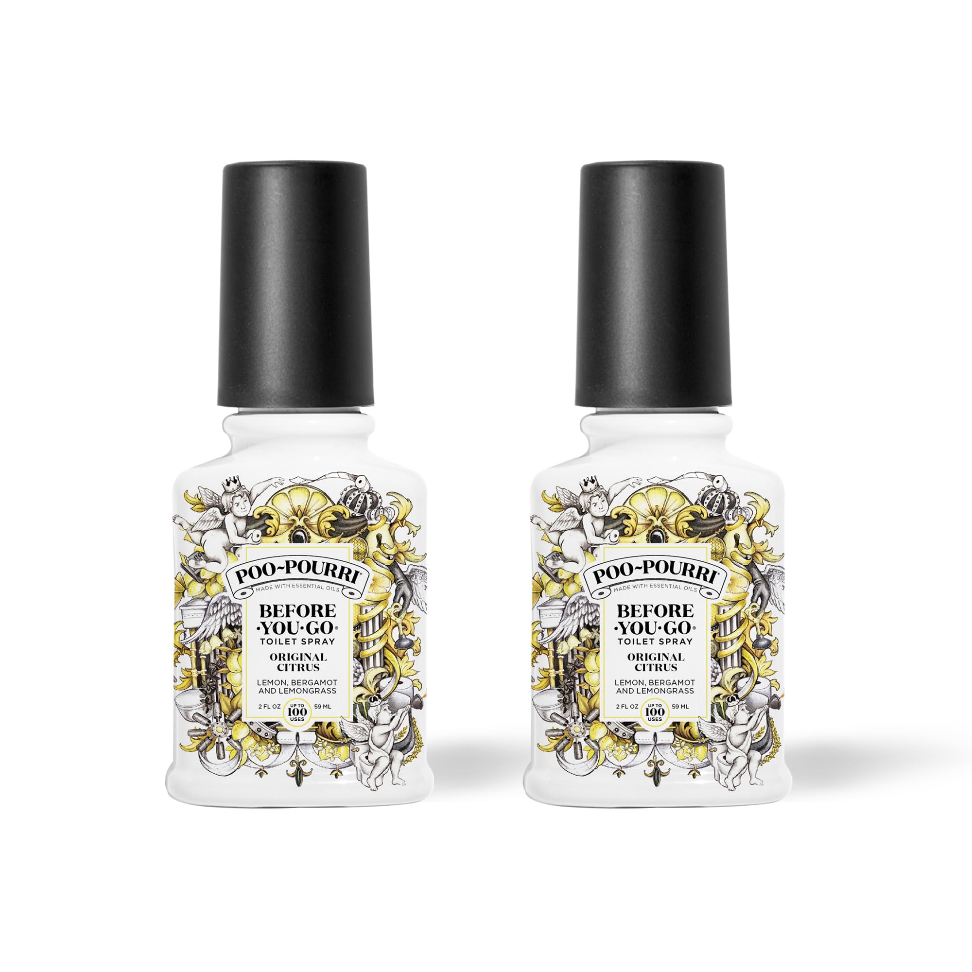 Poo-Pourri front packaging showing compact citrus bottle and benefits