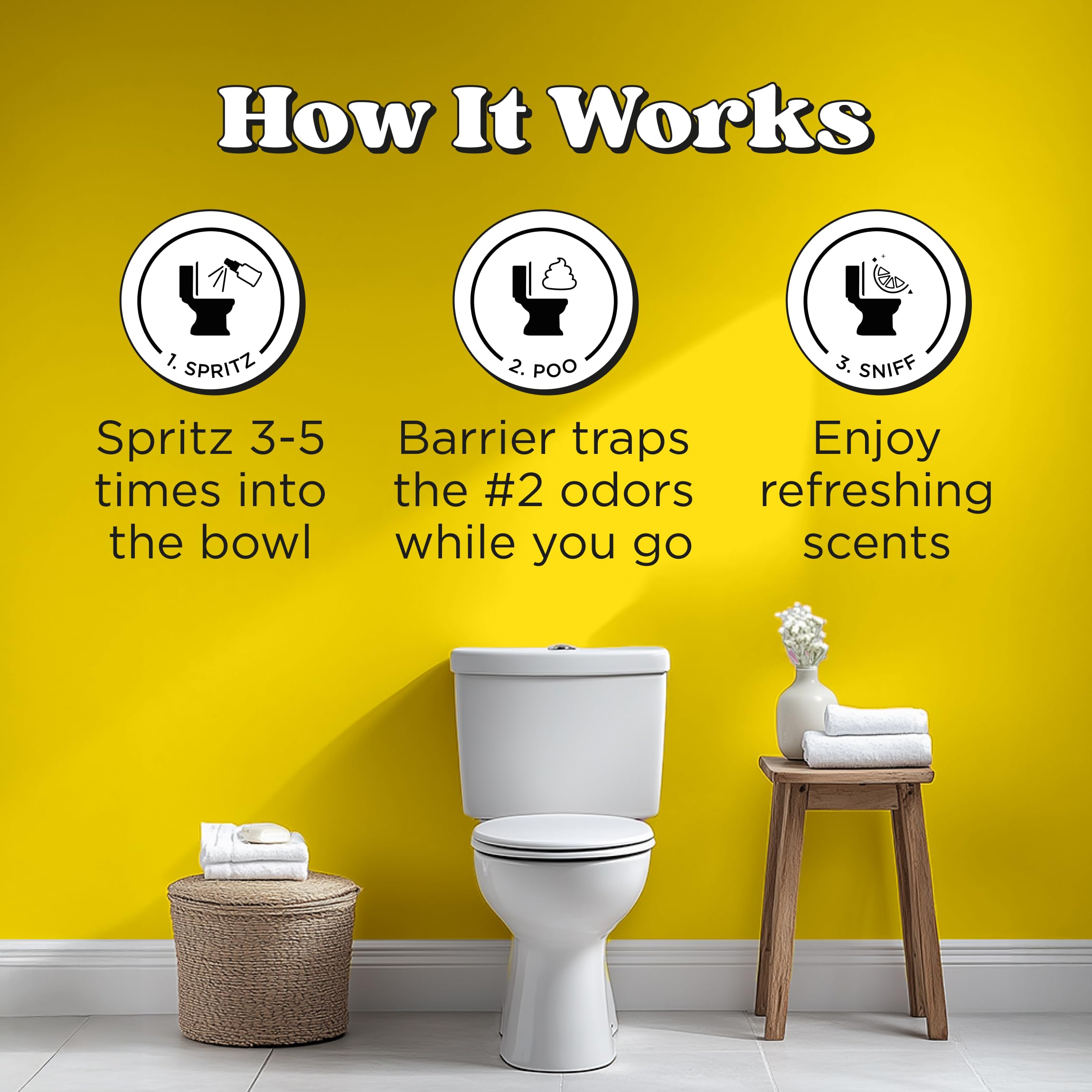 Close-up of Poo-Pourri label highlighting ingredients and plant-based claim