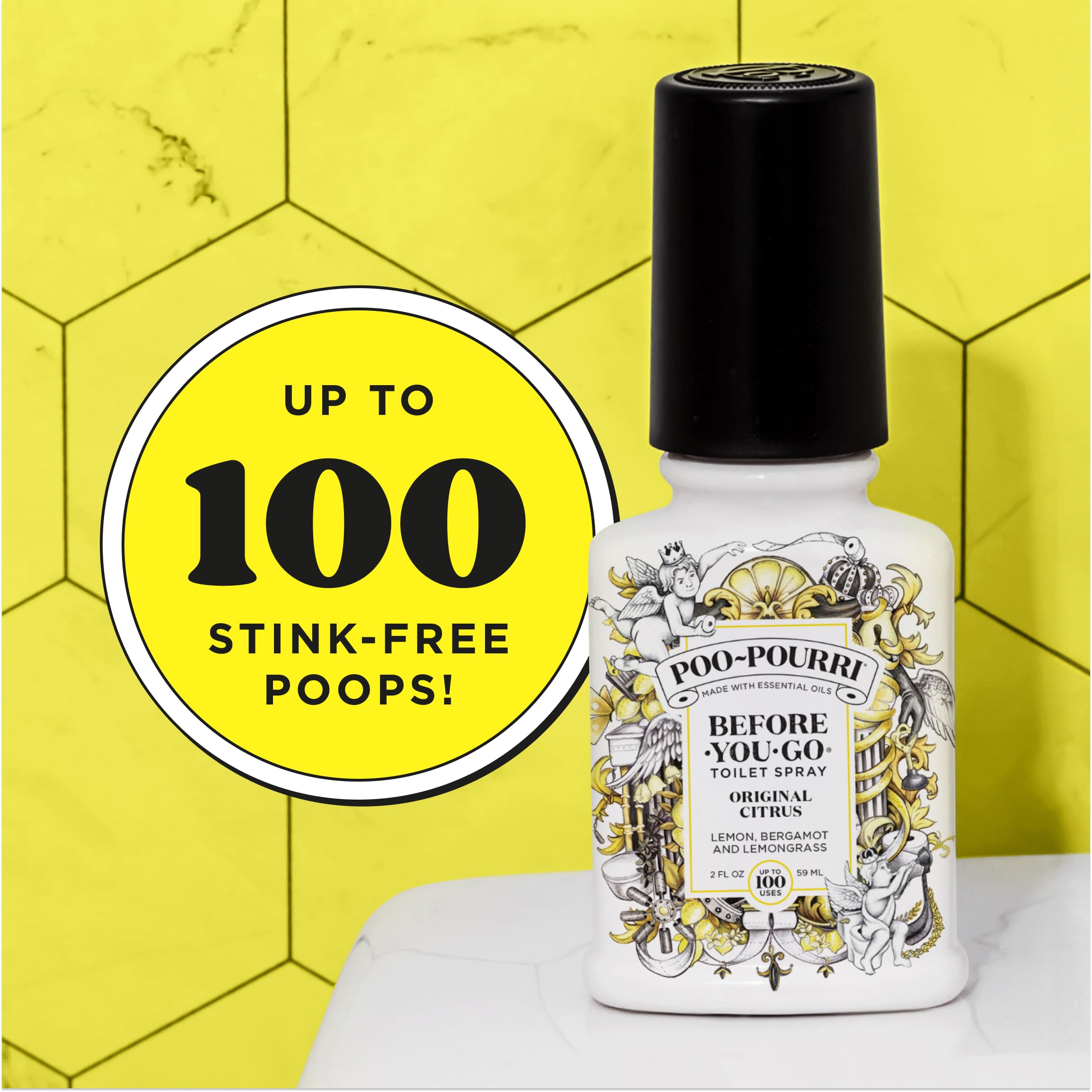 Poo-Pourri next to diaper pail demonstrating multi-zone odor control