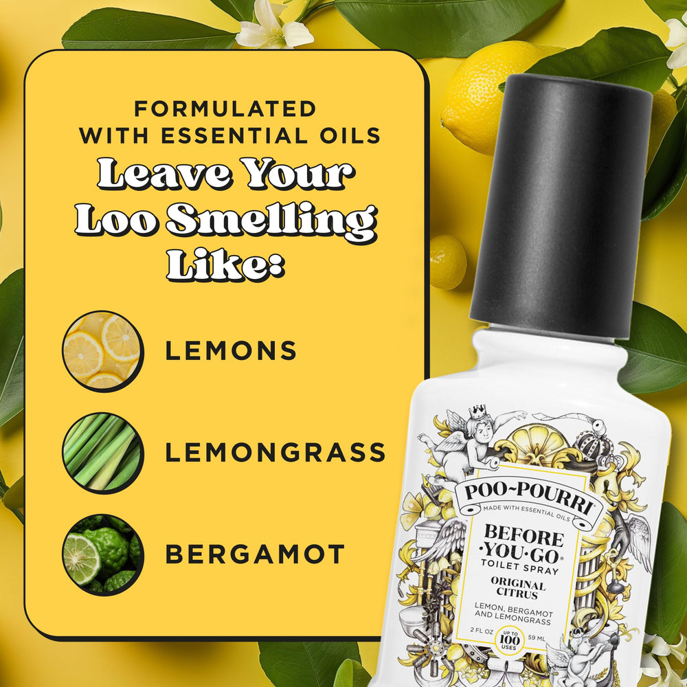 Poo-Pourri tucked inside a travel pouch showing on-the-go discretion