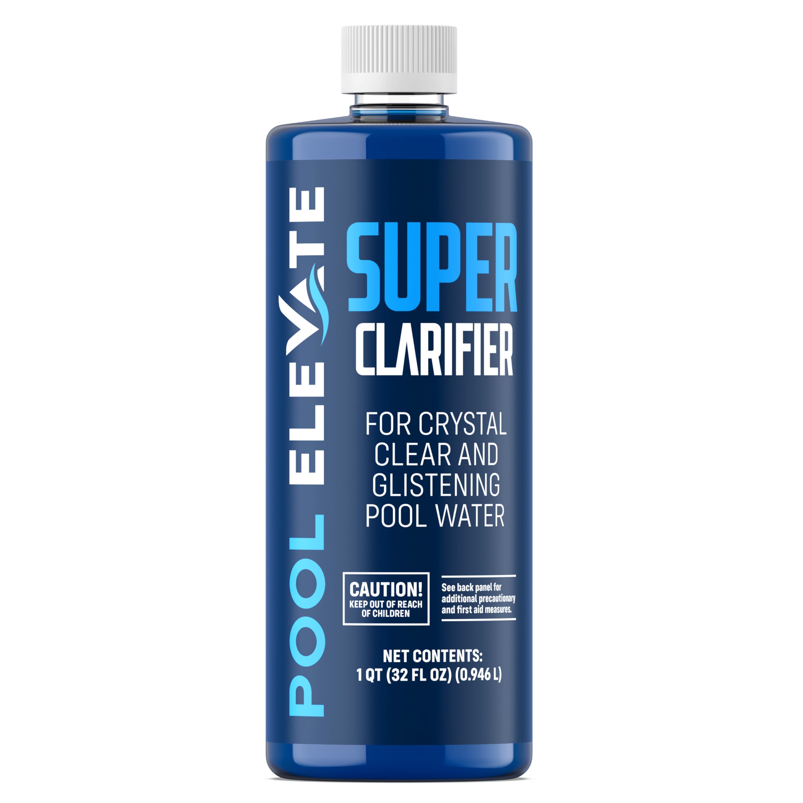 POOL ELEVATE front label of 32 oz clarifier showing product name and benefits