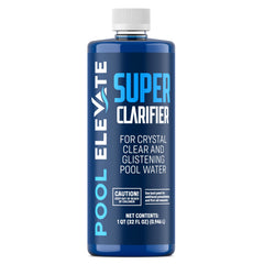 POOL ELEVATE front label of 32 oz clarifier showing product name and benefits