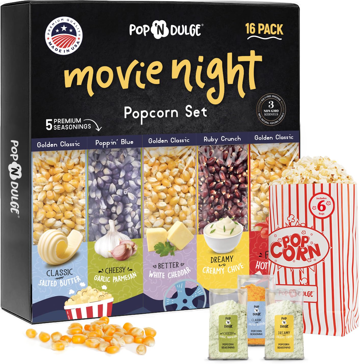 Pop n' Dulge front packaging showing full gift set and clear contents