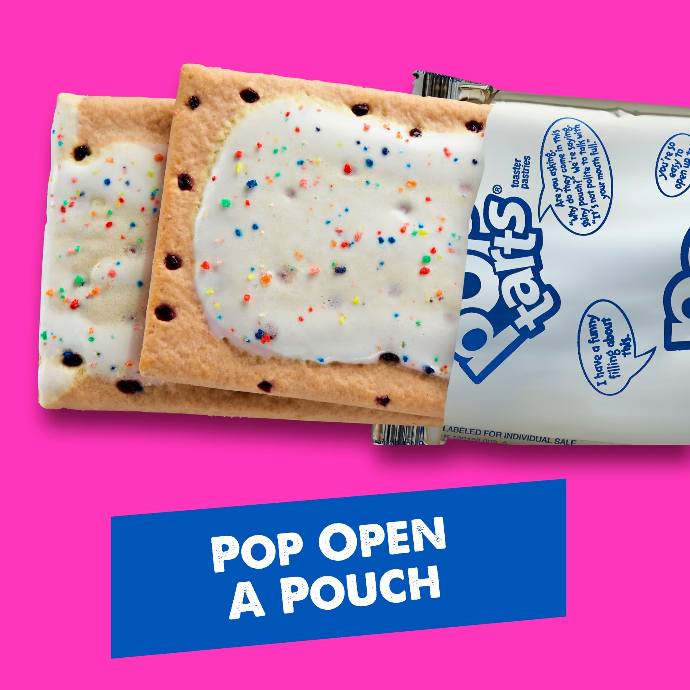 Two Pop-Tarts removed from pouch demonstrating two-per-pouch packaging — Pop-Tarts portable portions