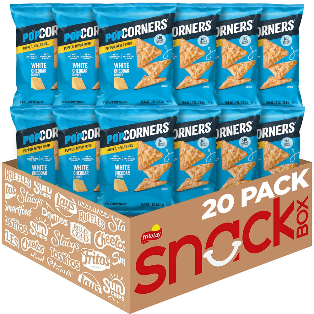 PopCorners white cheddar front packaging showing brand and portioned convenience