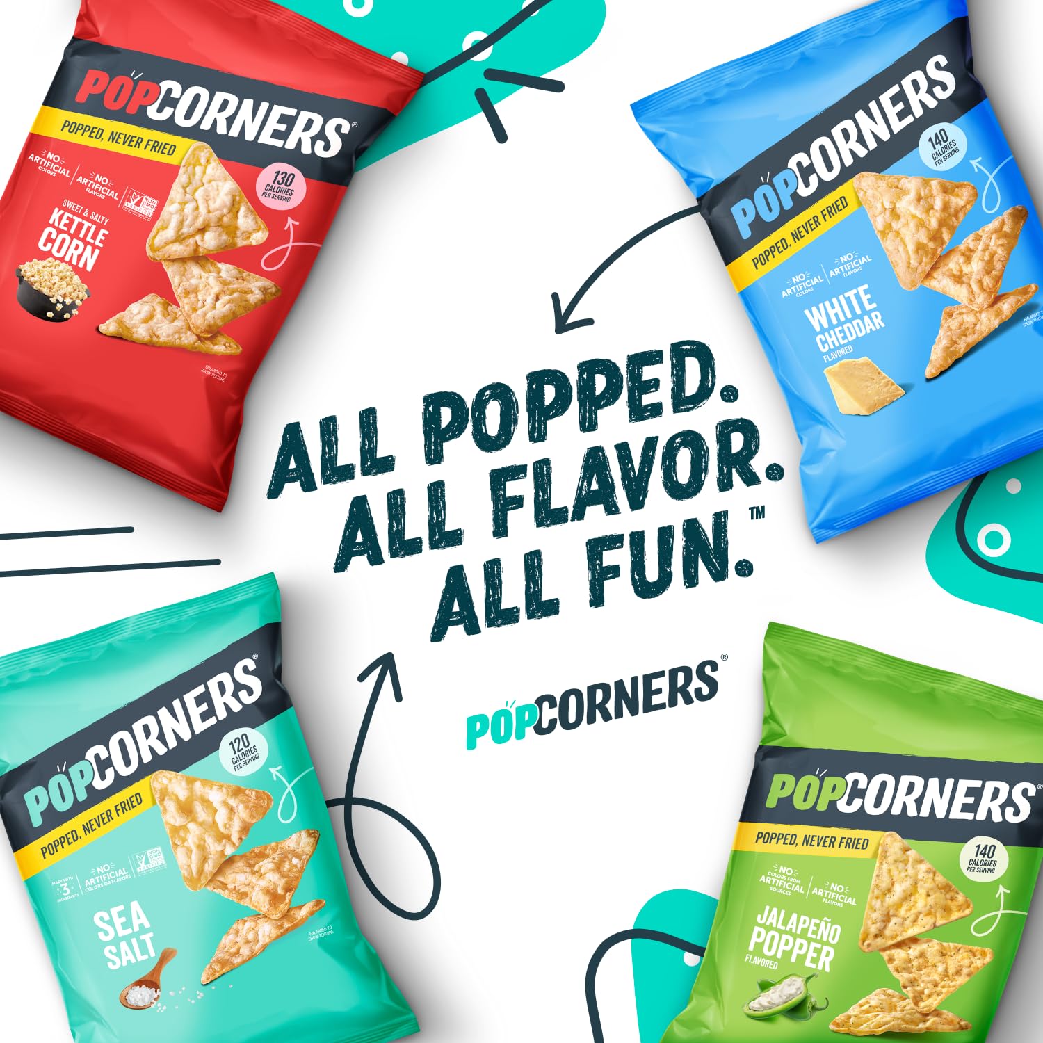 PopCorners white cheddar pouch held in hand to show 1 oz size