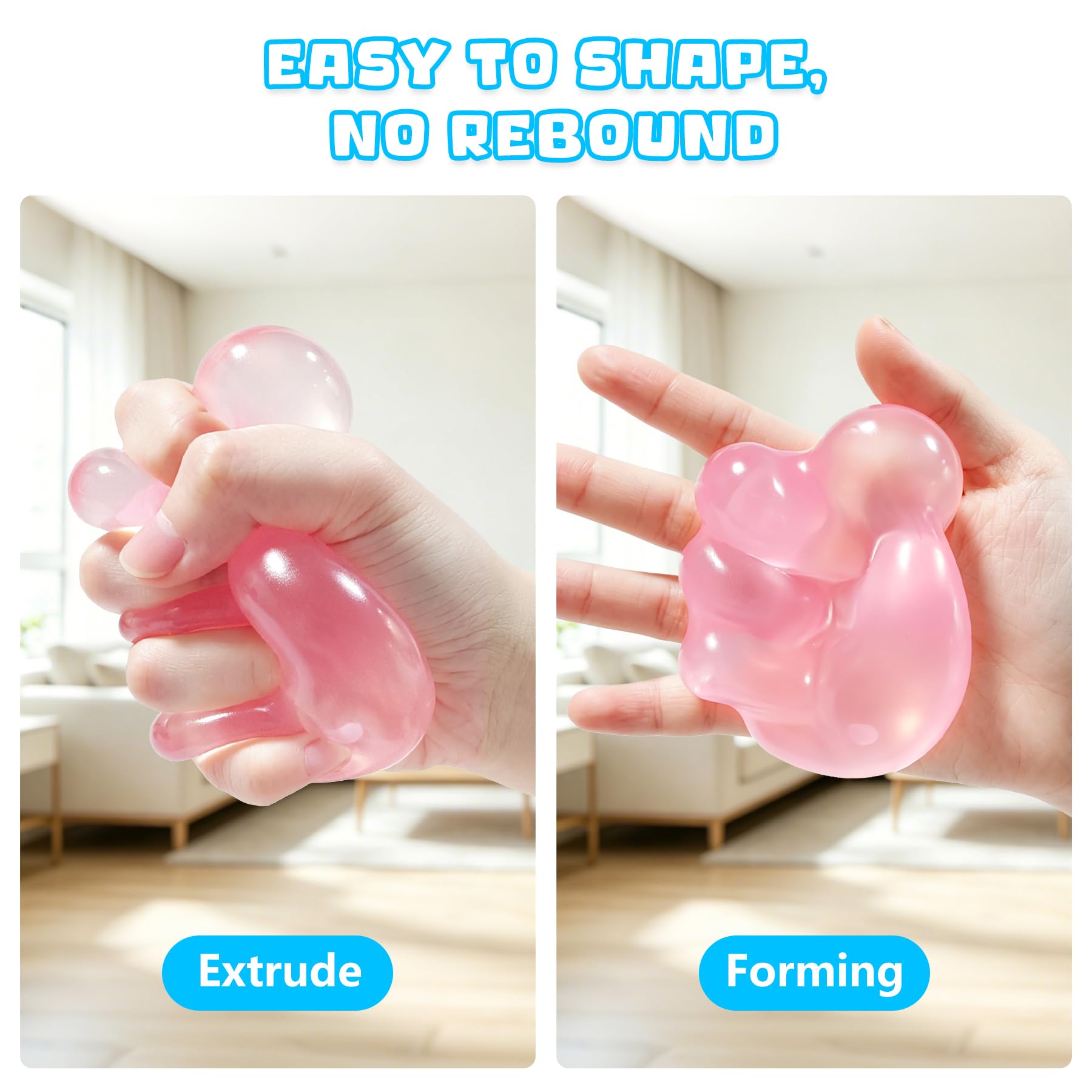 POPOMR hand squeezing squishy to show moldable no-rebound calming action