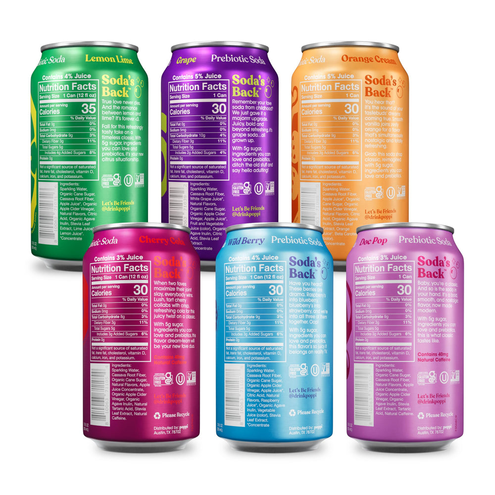 Close-up of Poppi can surface and bubbles highlighting refreshing carbonation and clean label