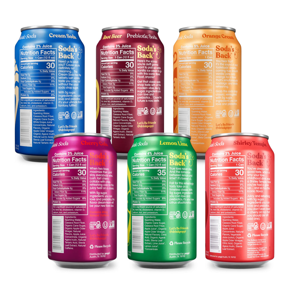 poppi can close-up showing glossy finish and branding for instant recognition benefit
