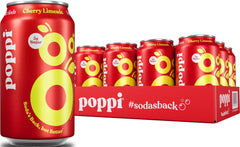 Poppi Cherry Limeade front can showing branding and vivid fruit imagery for instant refreshment