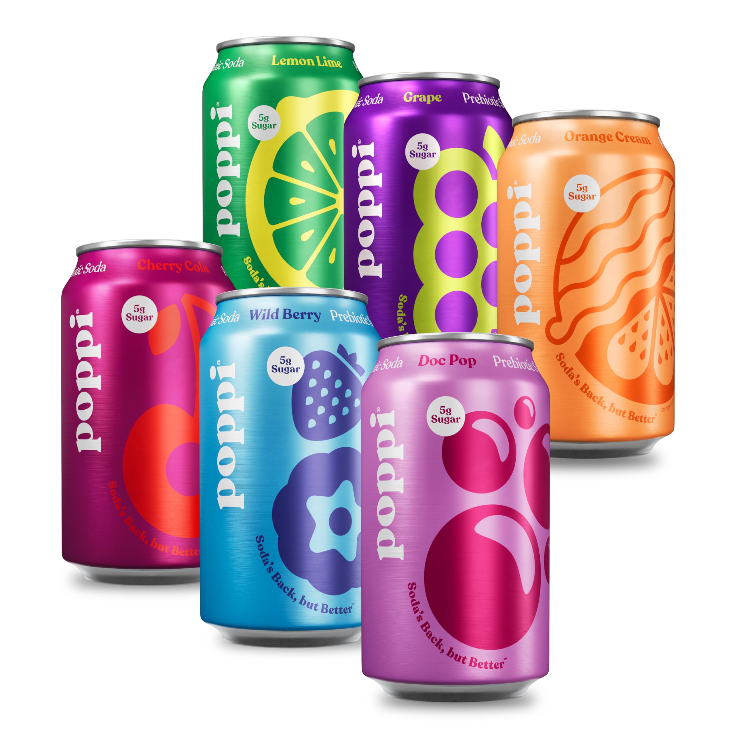Poppi front packaging of Crowd Pleasers 12-pack showing mixed flavors and cans, convenient variety