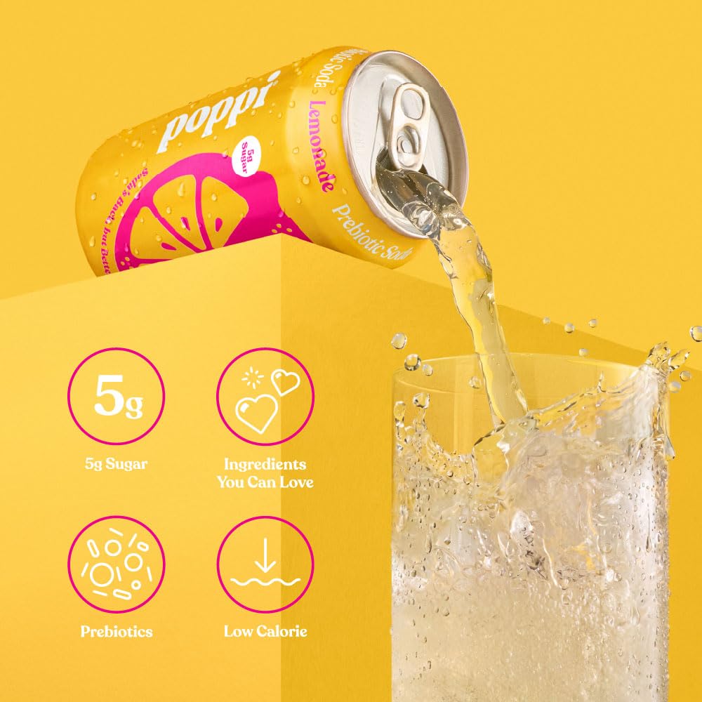 poppi ingredients label close-up showing prebiotic agave and cassava fiber benefits