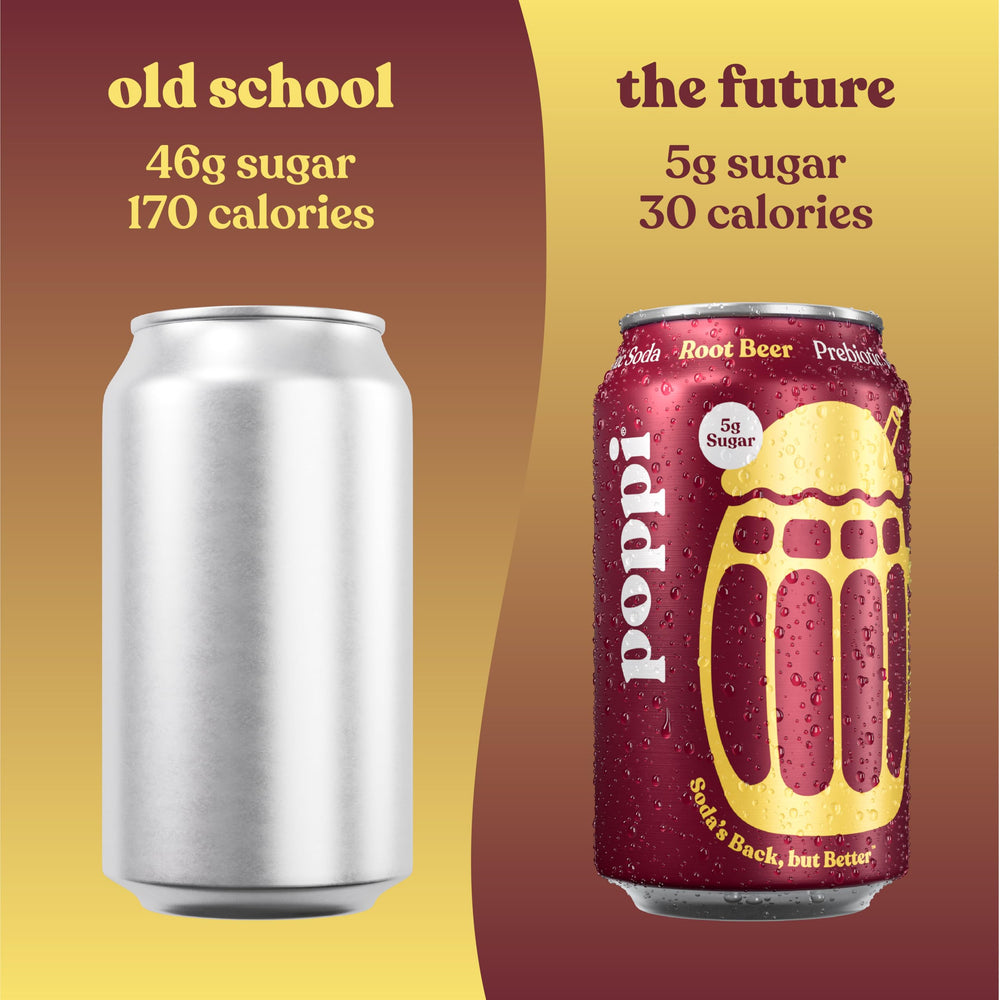 poppi root beer at a picnic setting with snacks, illustrating shareable party option