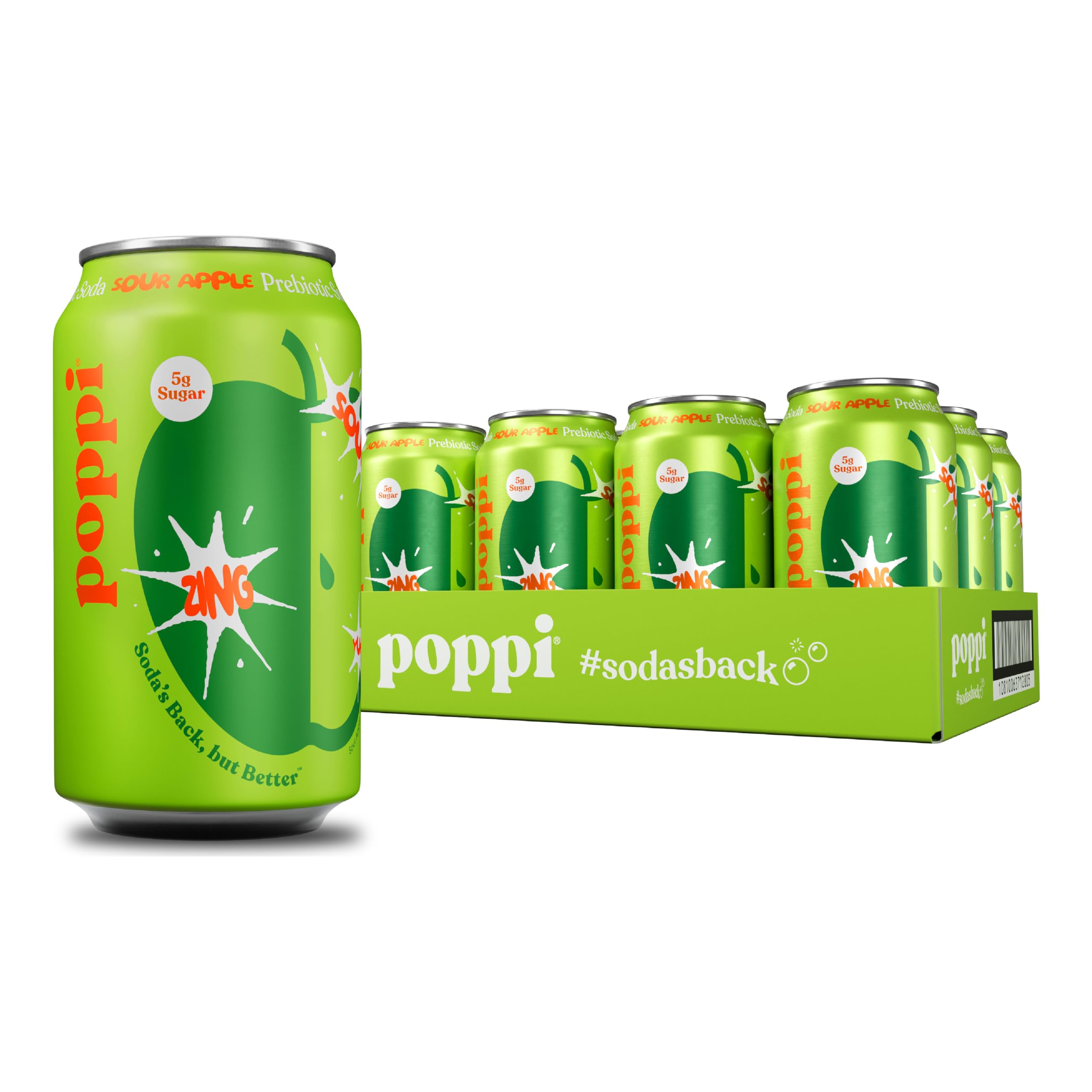 poppi sour apple front packaging shows 12-pack and bright branding for easy selection