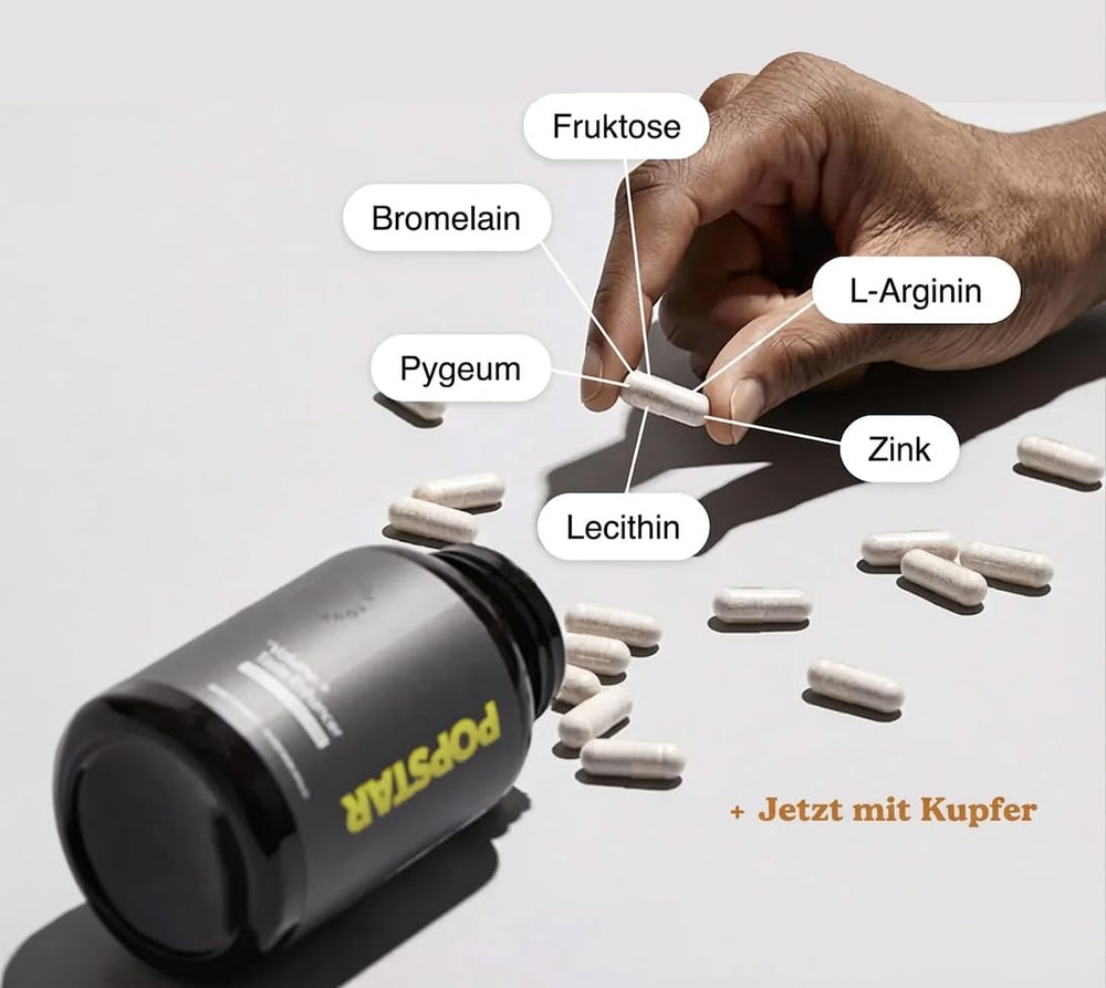POPSTAR bottle held in hand to show size and daily supply