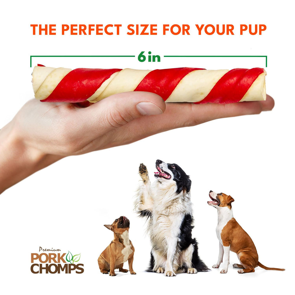 Pork Chomps twist in dog mouth showing engagement and satisfaction benefit