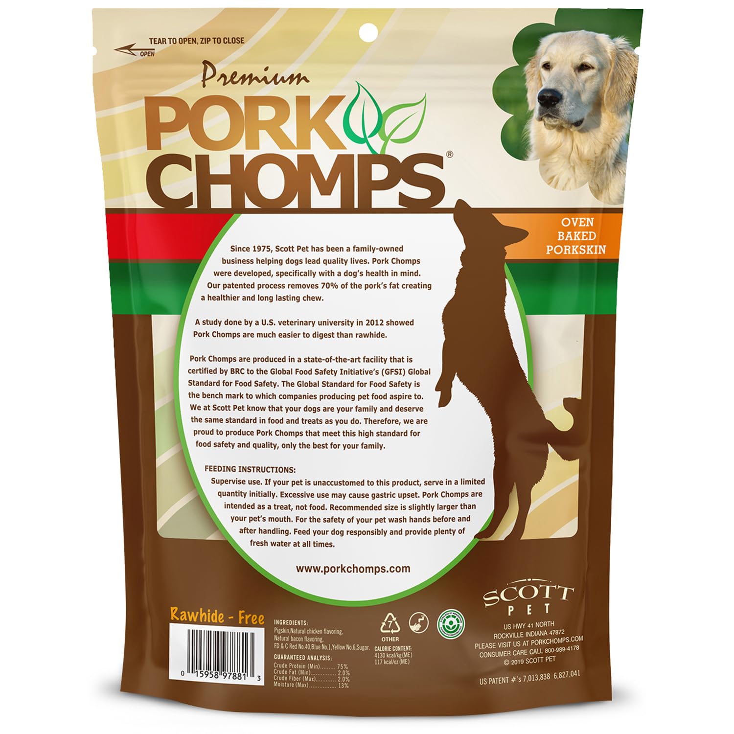 Pork Chomps twist with dog relaxing in home showing calm chewing benefit