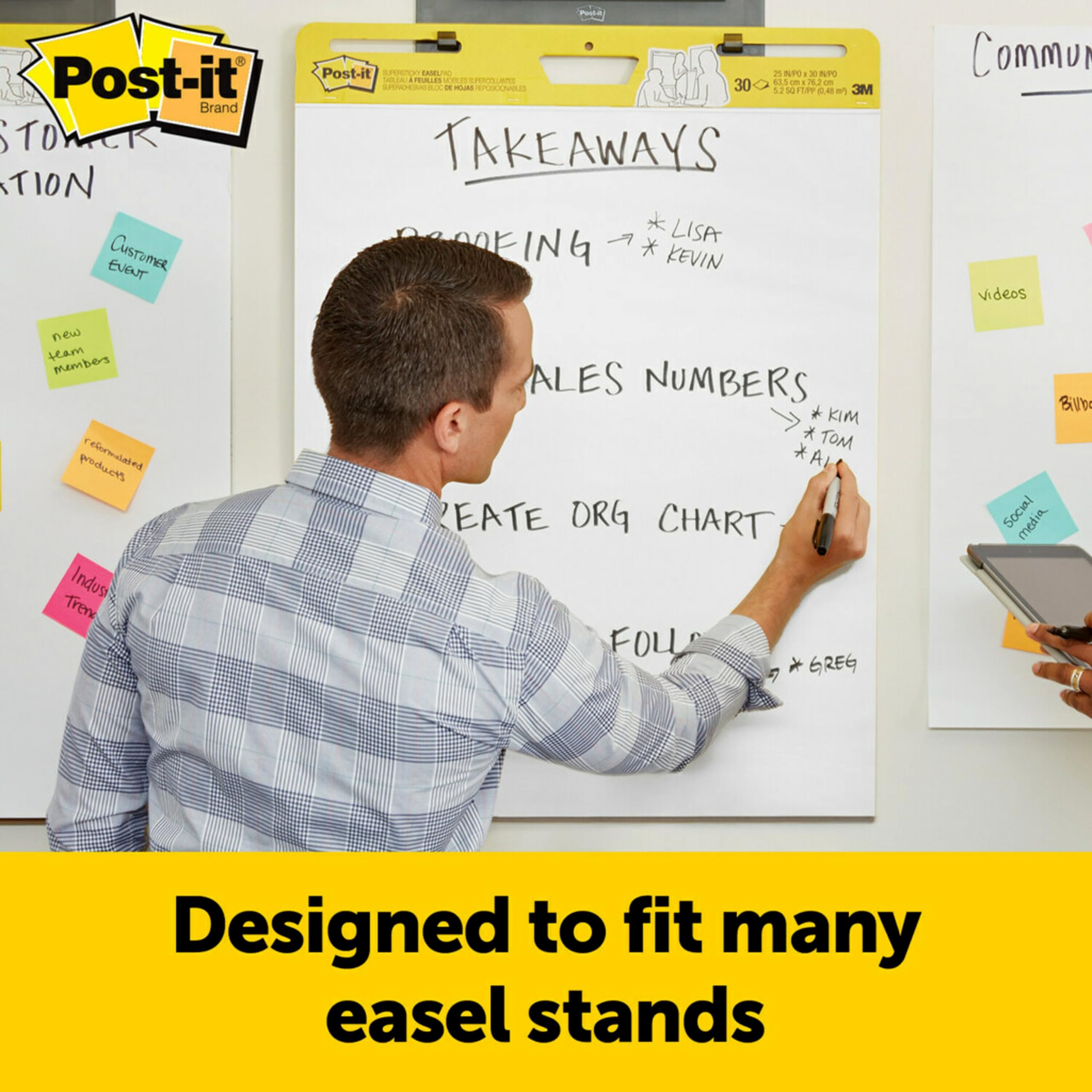 Post-it pad mounted on a door illustrating easy wall placement and instant workspace
