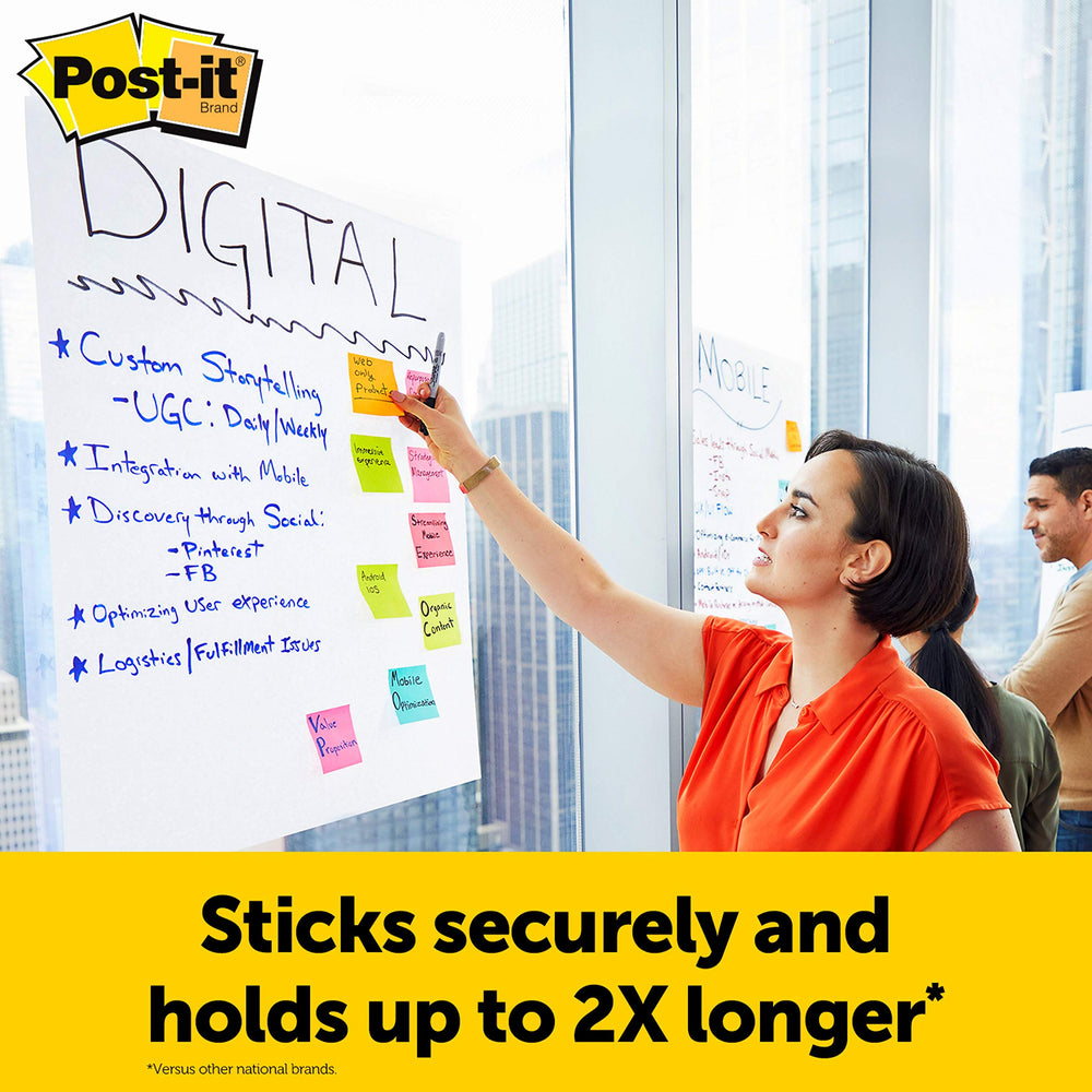 Post-it single sheet close-up showing texture and bright white, bleed-resistant surface