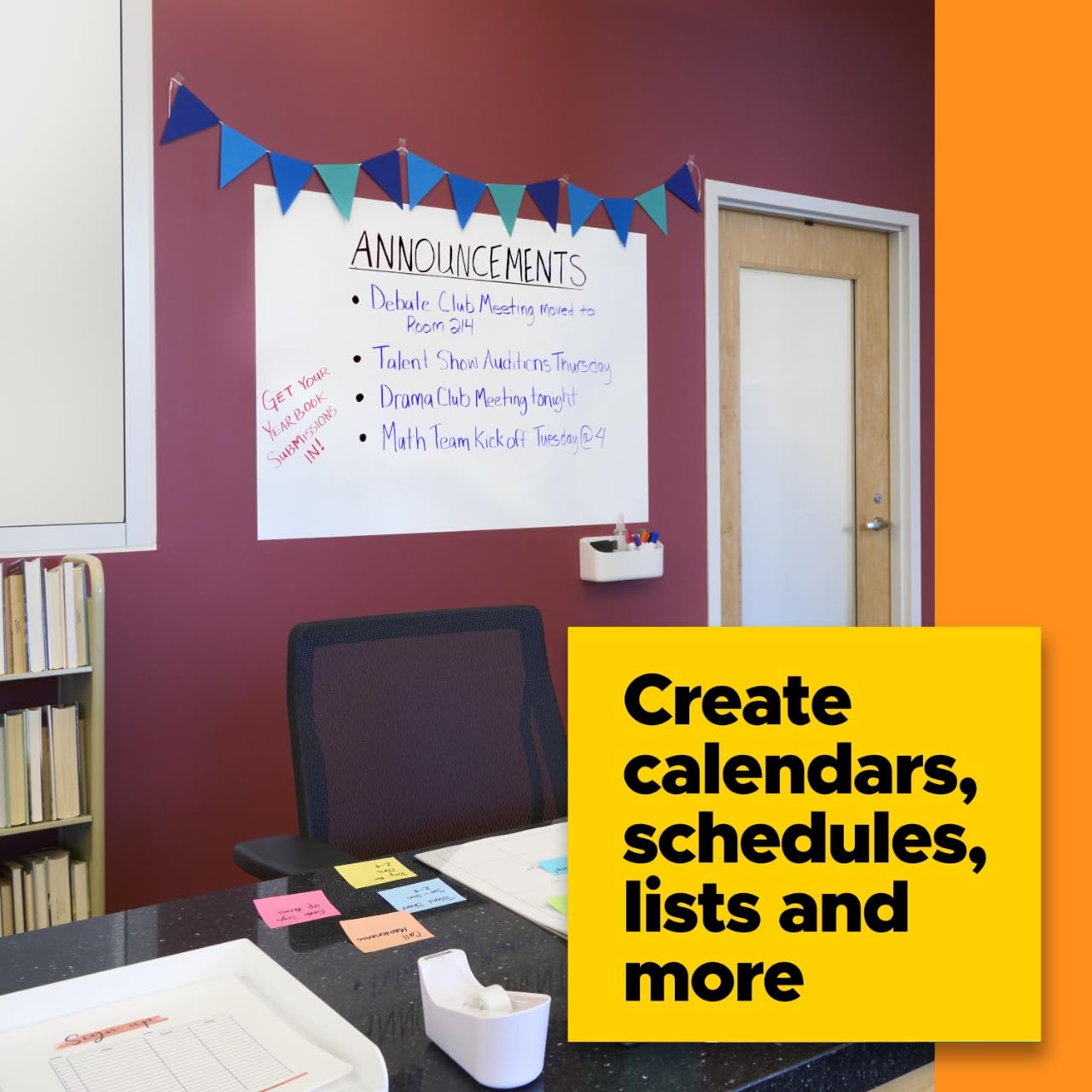 Post-it film used on table illustrating extra workspace for notes