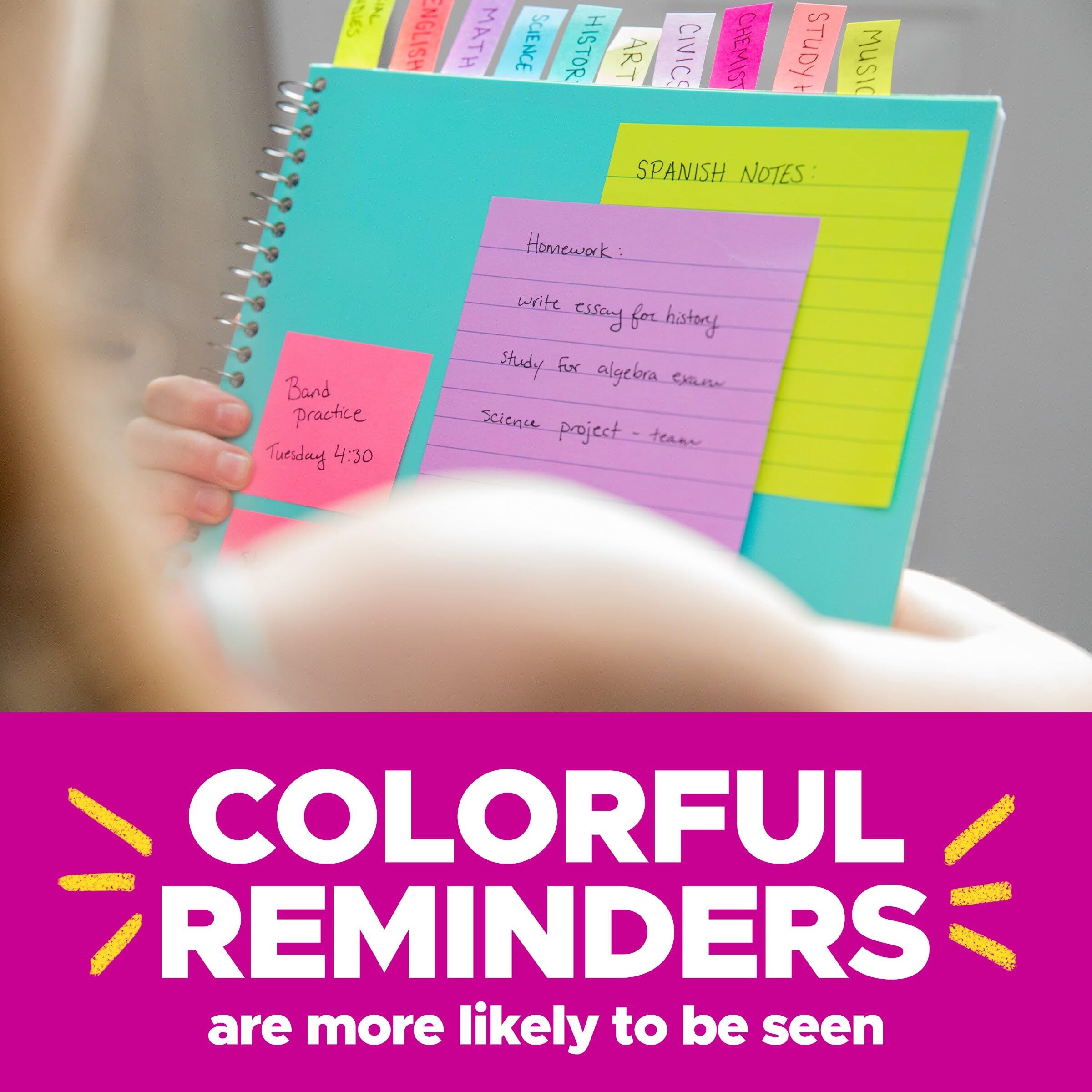 Post-it placed inside planner demonstrating reliable stick on planner pages benefit
