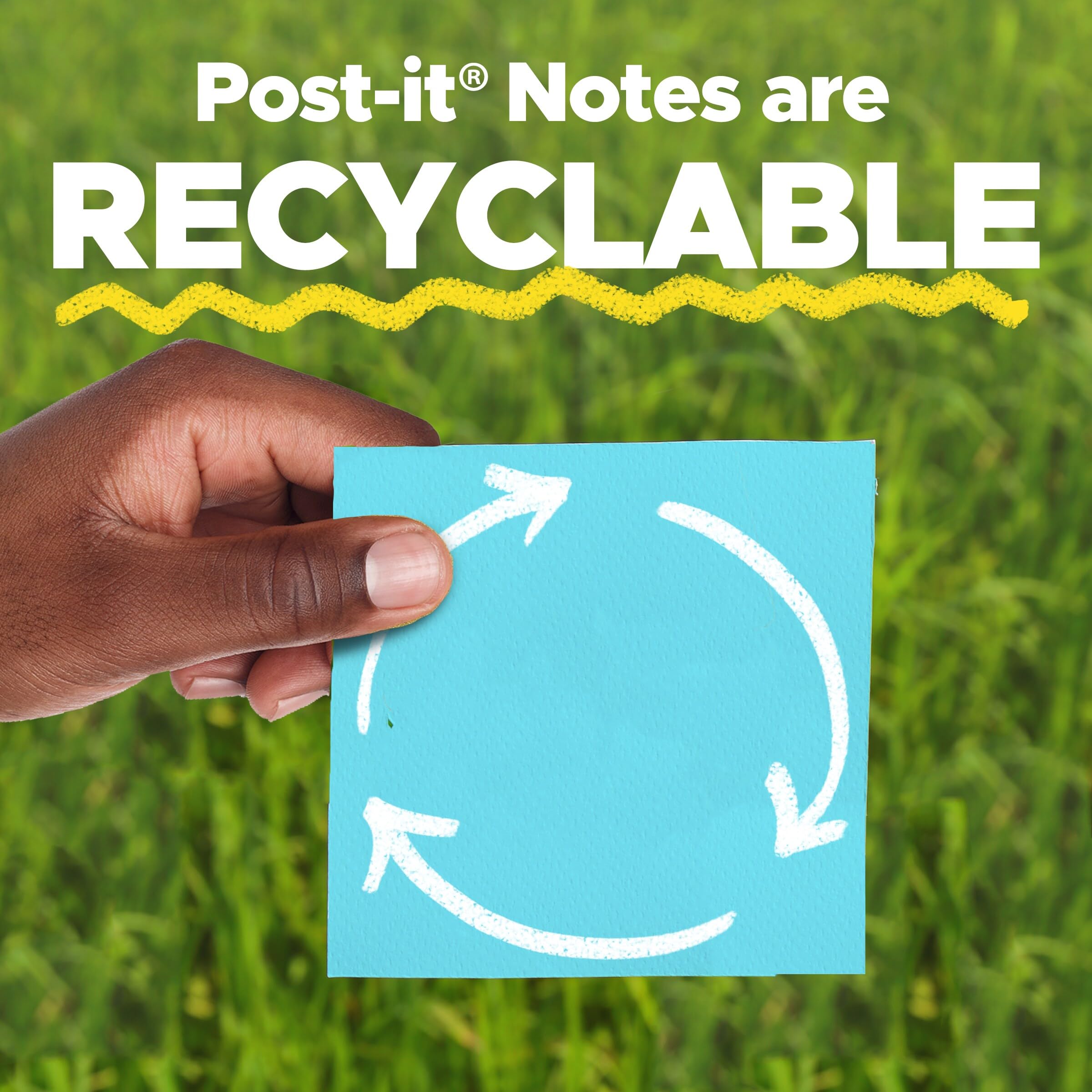 Post-it pad side profile showing 100 sheets per pad for long-lasting supply benefit