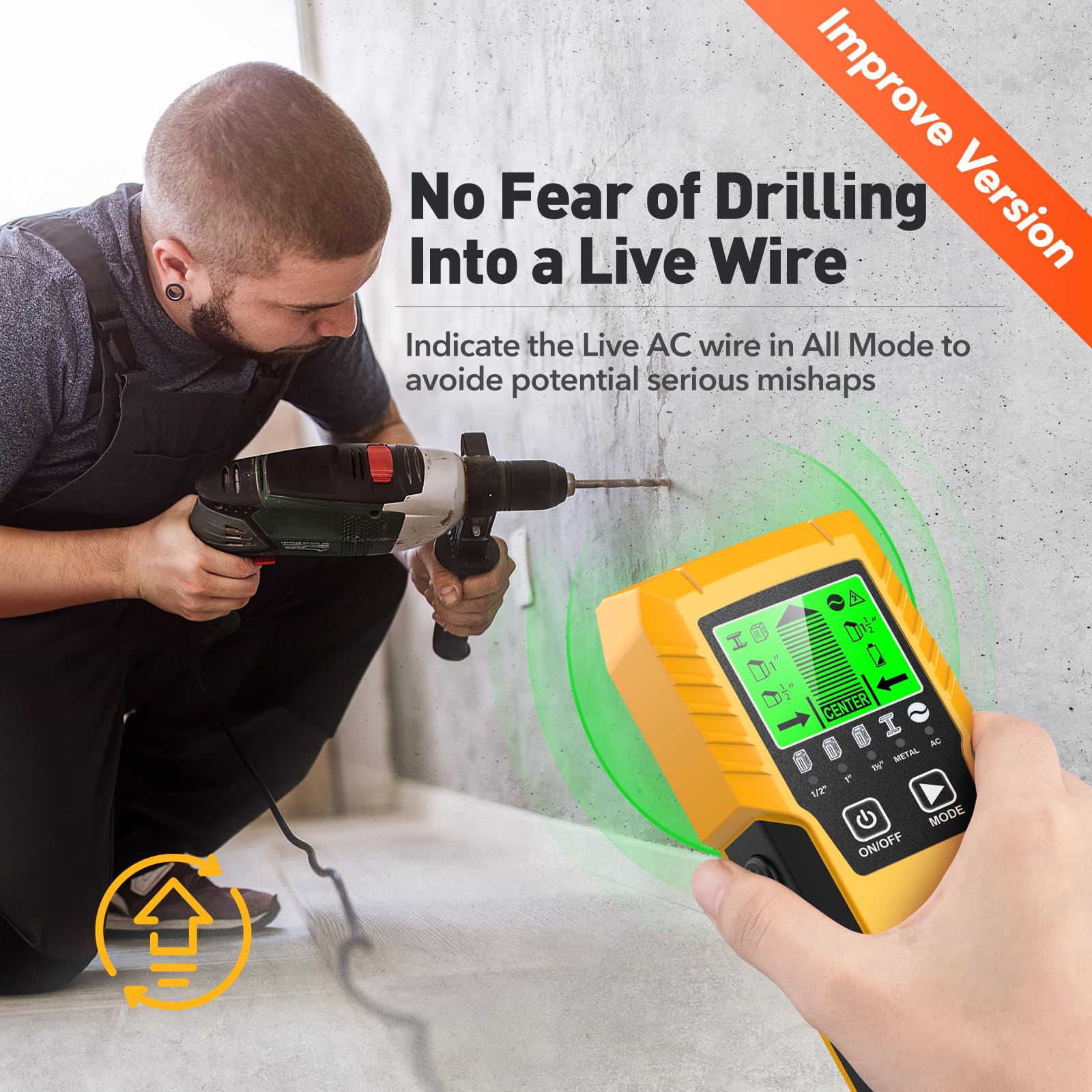Povlen AC mode warning indicator alerting user to live wiring