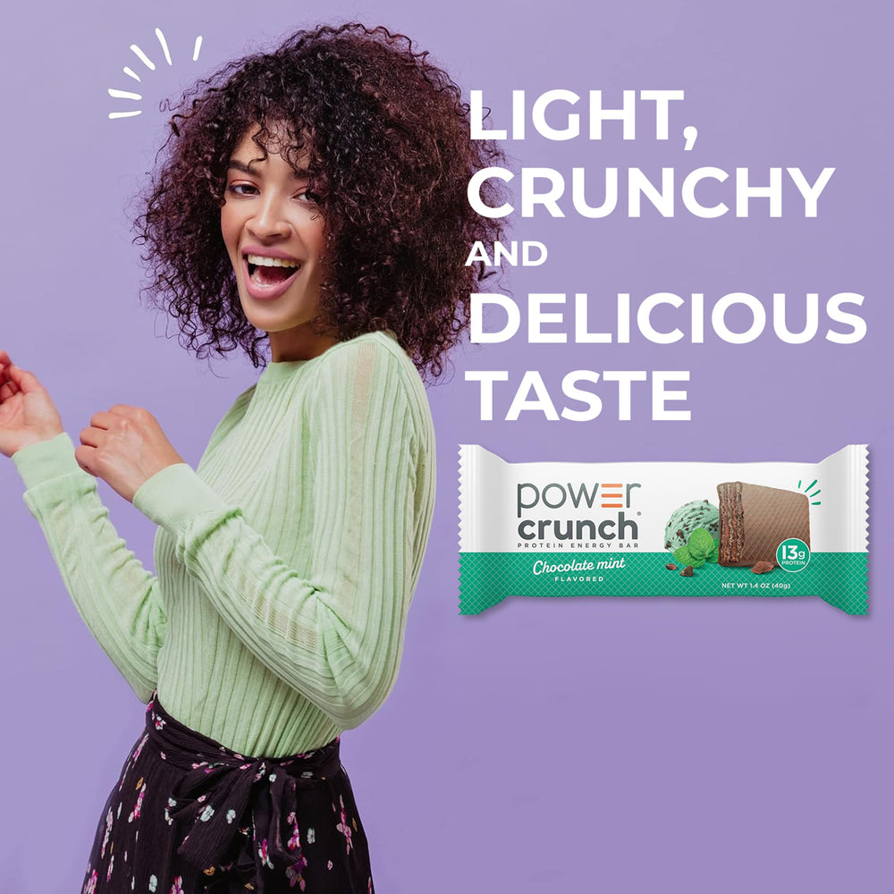 Power Crunch box of twelve bars indicating bulk convenience and ready supply