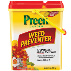 Preen drum front label showing product name and coverage benefit