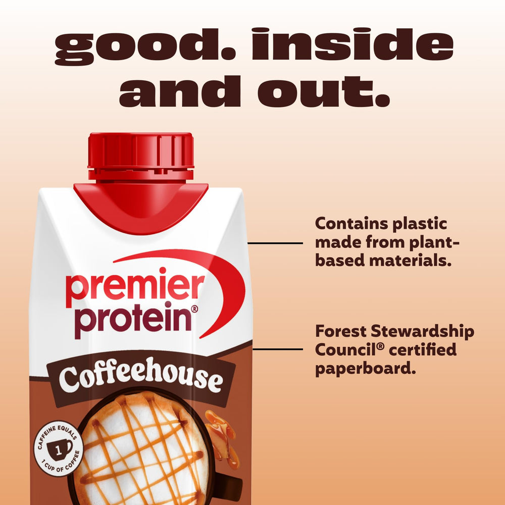 Premier Protein in a breakfast scene with fruit and oats for balanced mornings