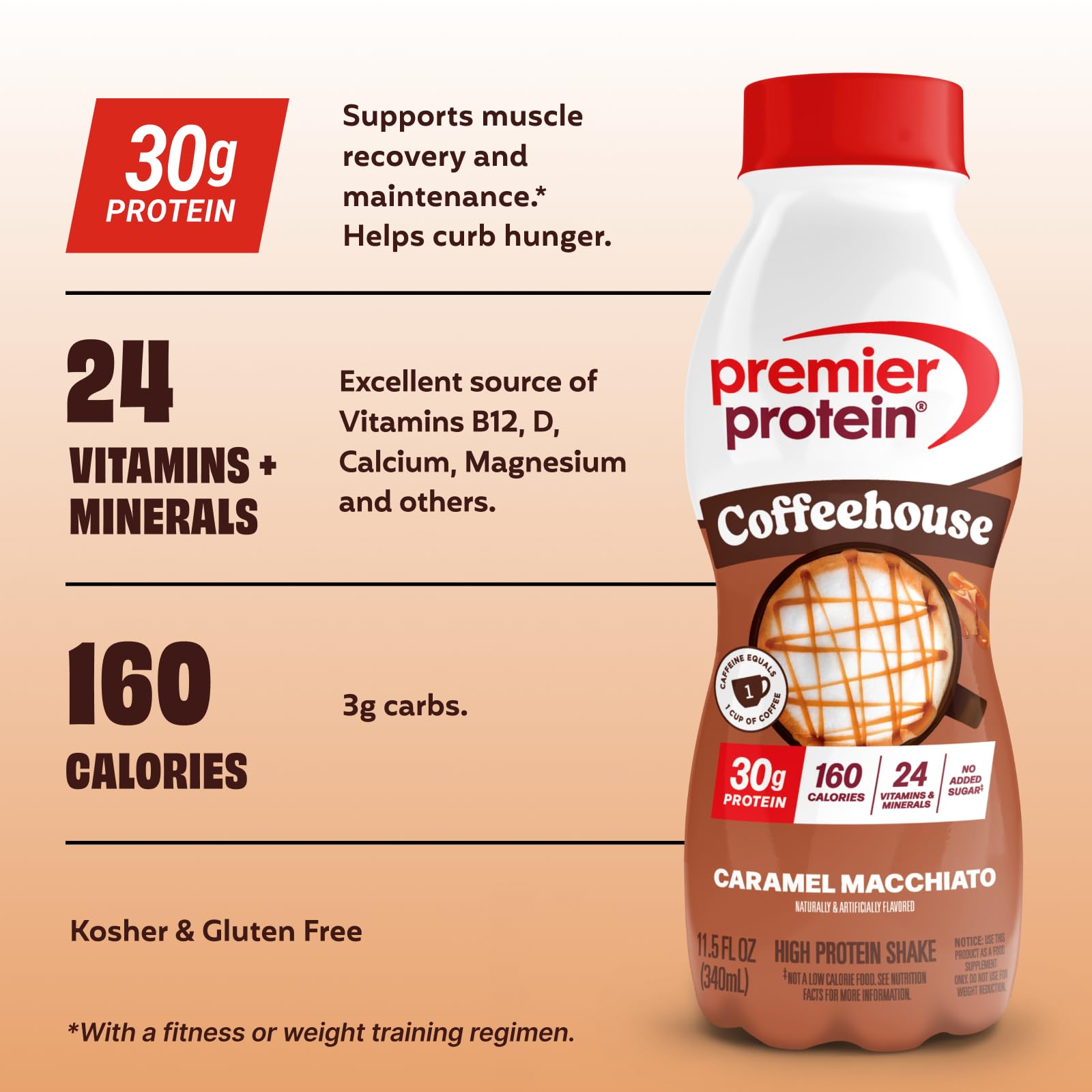 Premier Protein creamy shake surface close-up showing smooth texture